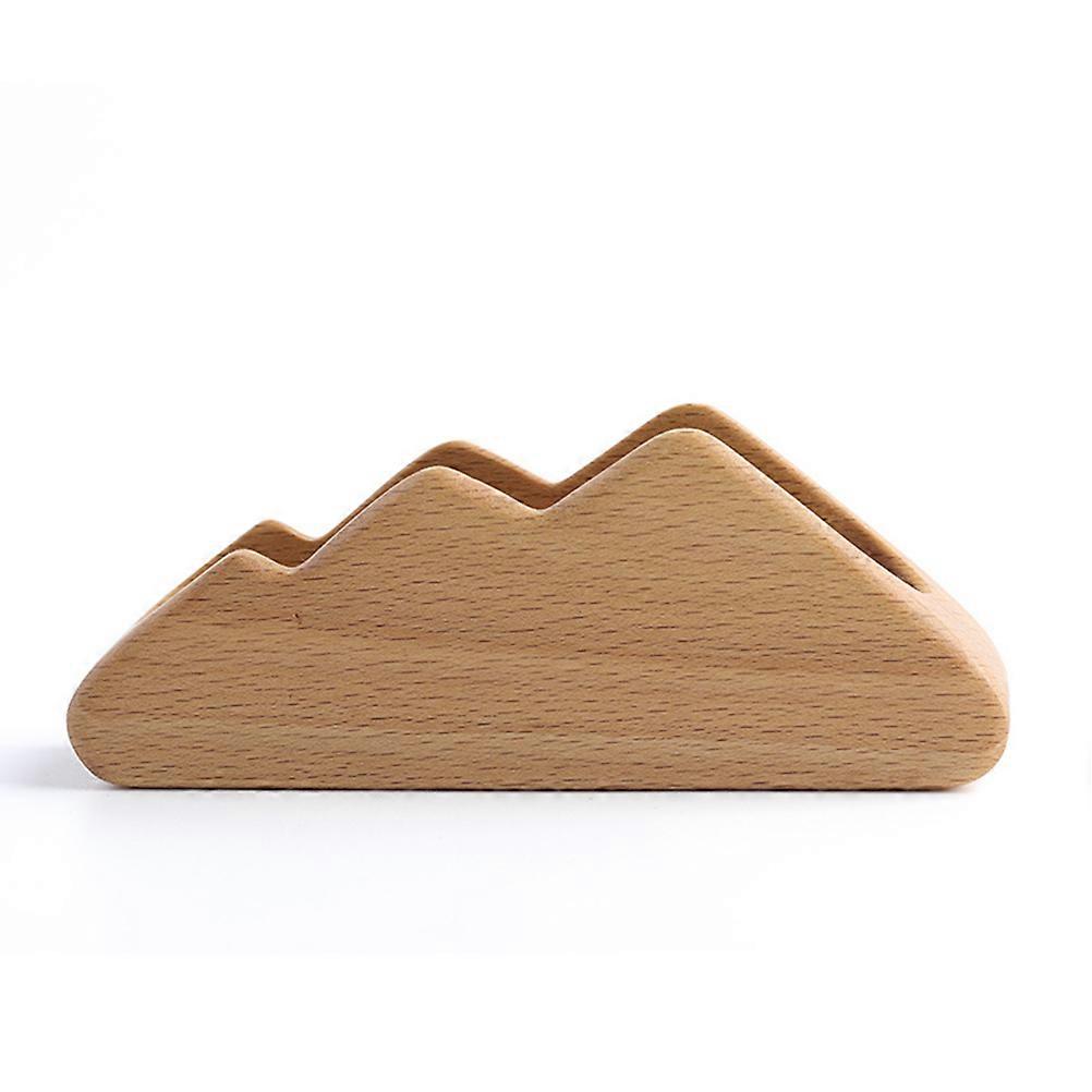 Sturdy Mountain Shape Business Card Holder Beech Wooden Desk Organizer Ideal For Office Use Light Brown Color 2Pcs
