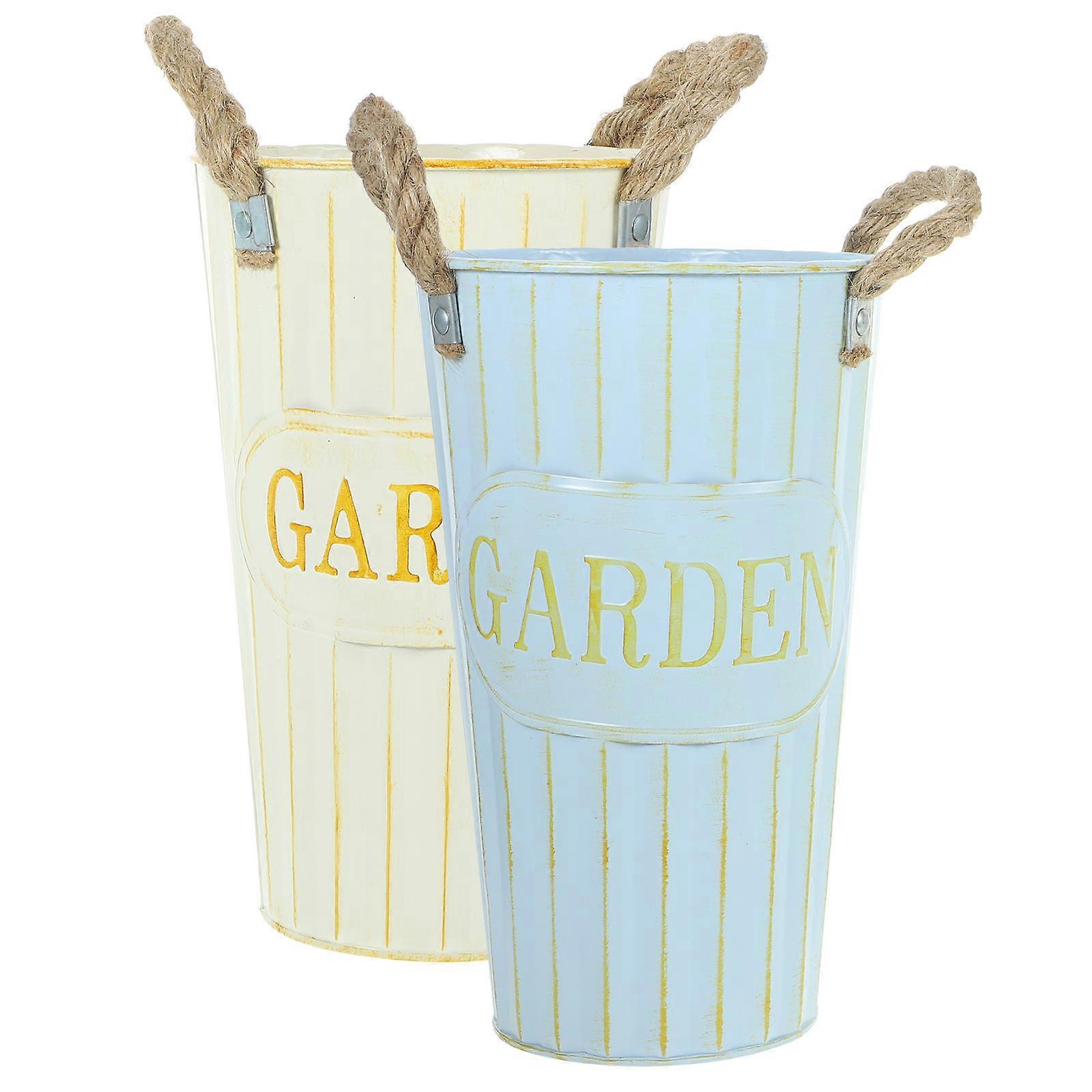 Retro Iron Flowerpot Floral Arrangement Container For Indoor And Outdoor Use Assorted Color 6Pcs