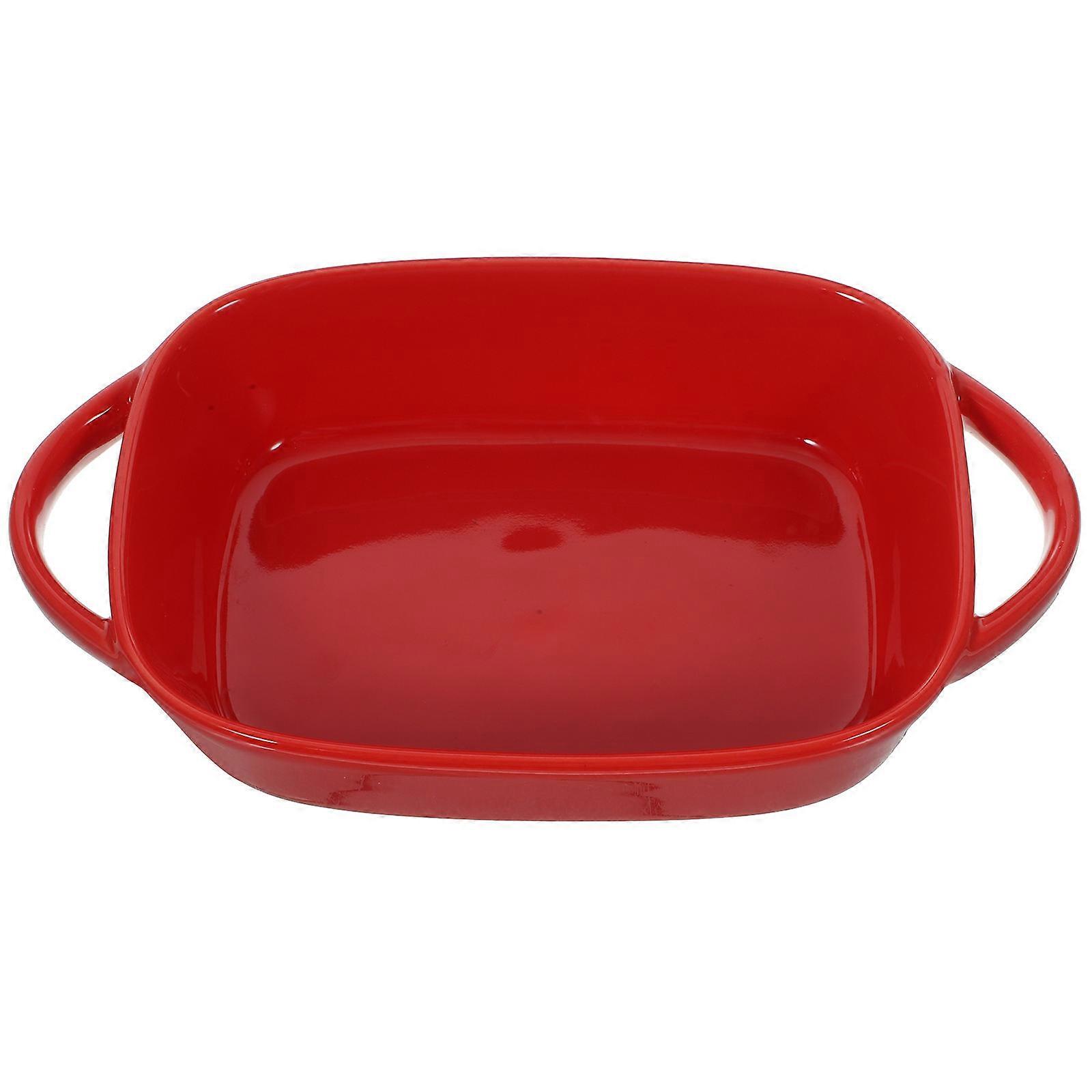 Double Handle Baking Dish Ceramic Bakeware 2Pcs Red Baking Tray for Oven