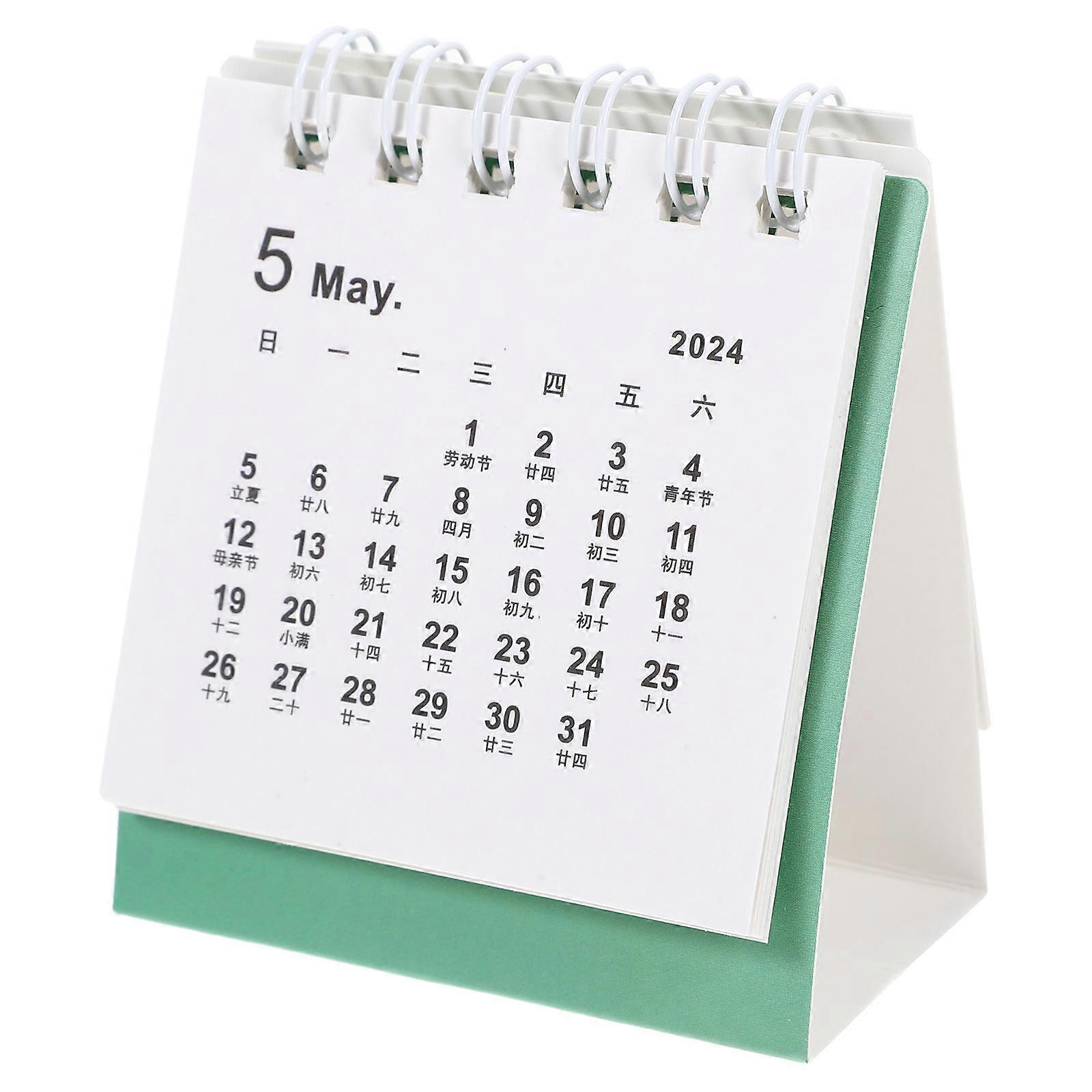 2023 2024 Table Calendar For Home Office School Decoration Rectangular Paper Material 2Pcs Green Color