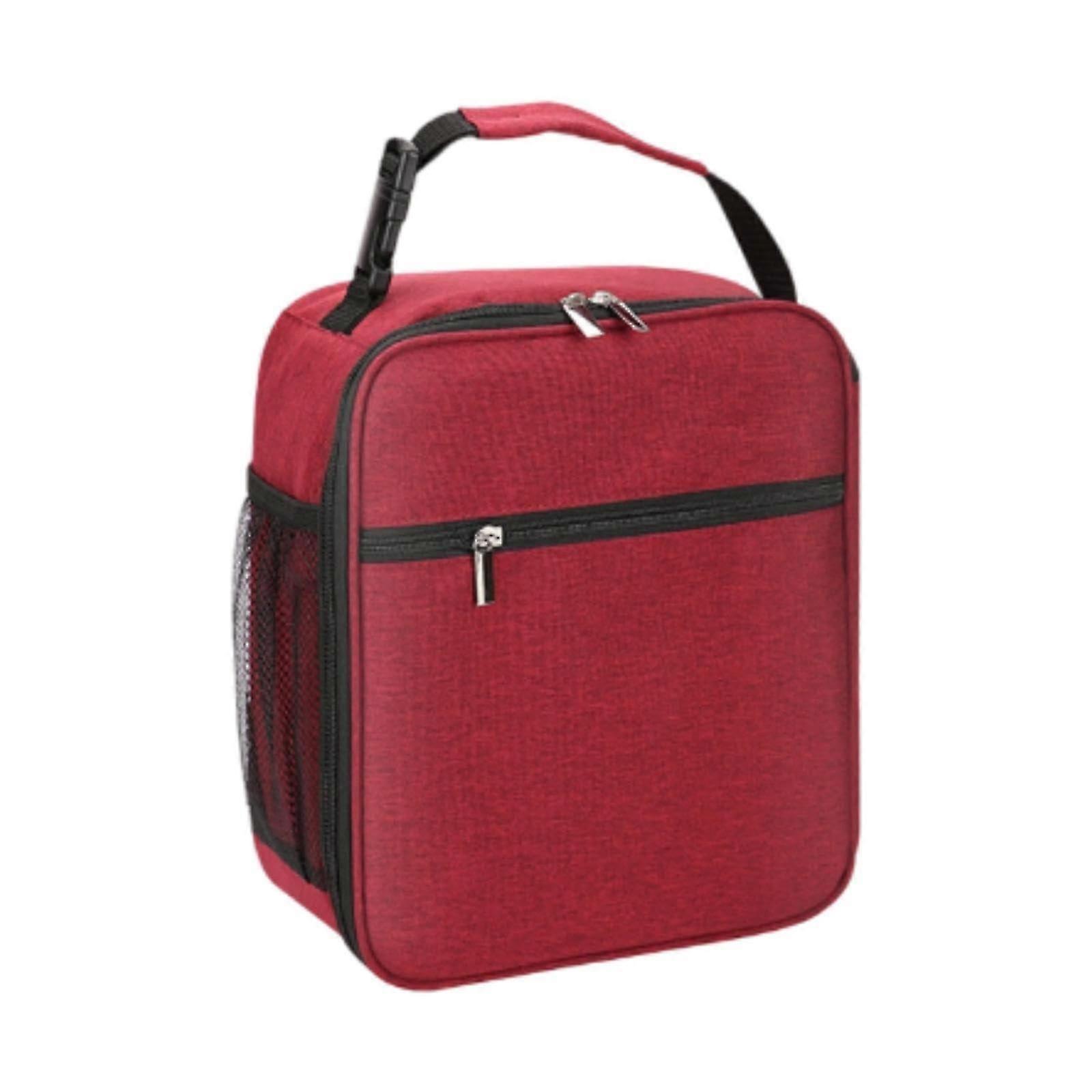 Lunch Bag Leakproof Portable With Side Pocket Red For Camping, School, Work, Beach