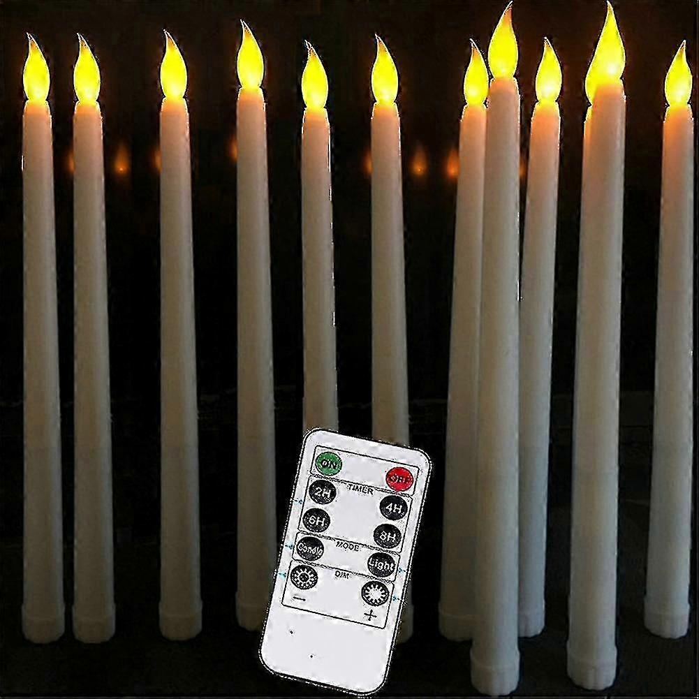 10-Pack LED Taper Candles, Ivory Wax Finish, Warm White Light, Remote Control Included