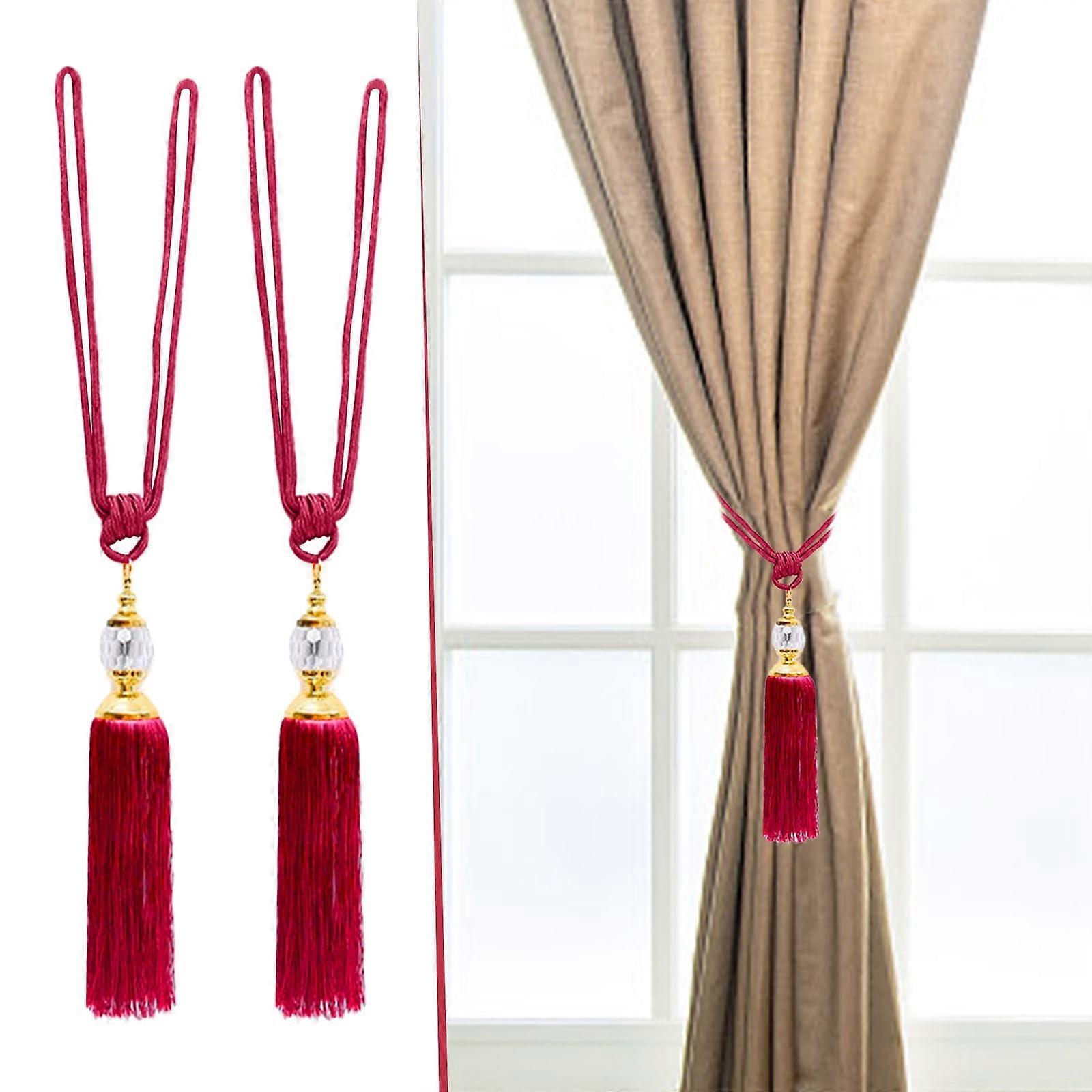 2Pcs Curtain Holdbacks Rope Tie Backs Tassel Tiebacks Beaded Ball Decor Pair