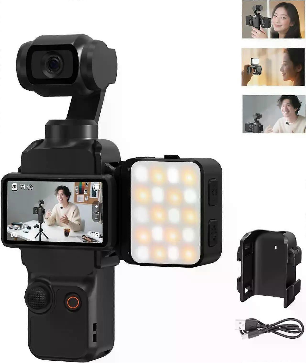Pocket 3 Magnetic Mini LED Light Attachment, 8700K Adjustable Fill Video Light with Quick-Release Dual Cold Shoe Expansion Adapter for DJI Osmo Action