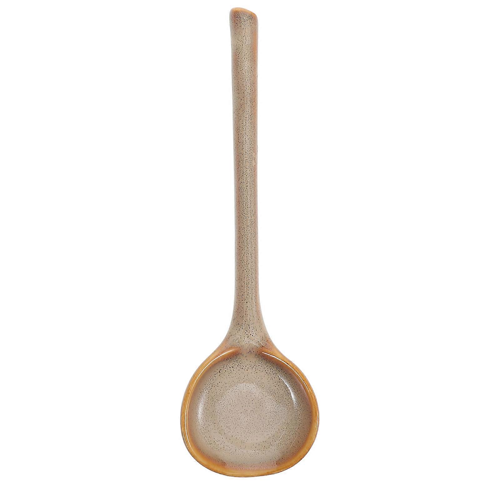 Asian Soup Spoon Ceramic Serving Spoon for Tableware Brown