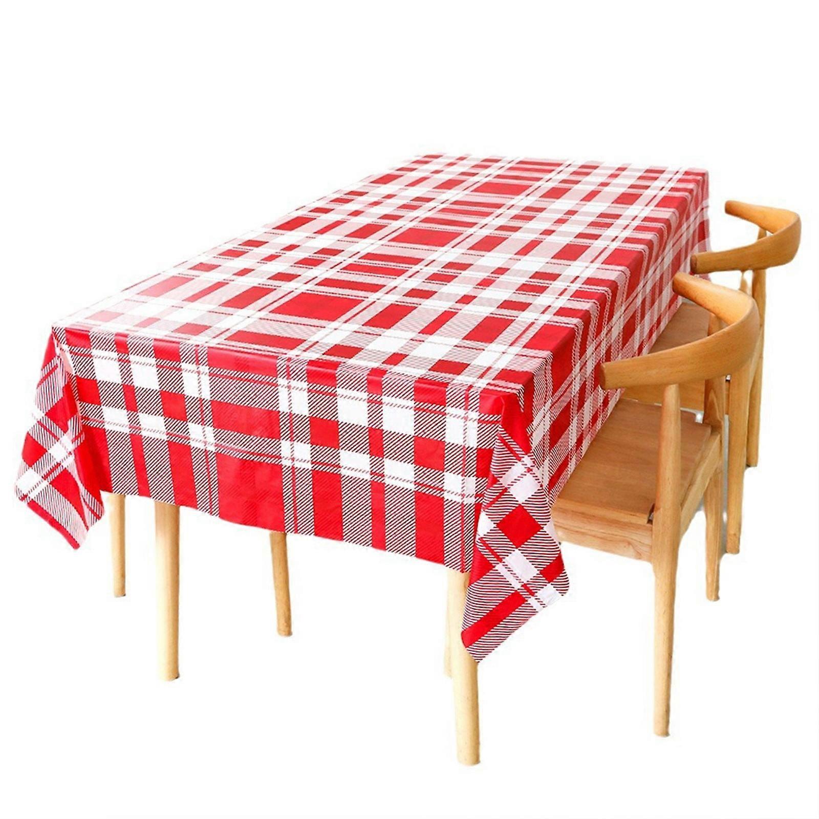 Kdkad Picnic Table Cover, Rectangle Plastic Tablecloth 54×108 Inch, Checkered Gingham BBQ Disposable Cover - Compatible with standard tables