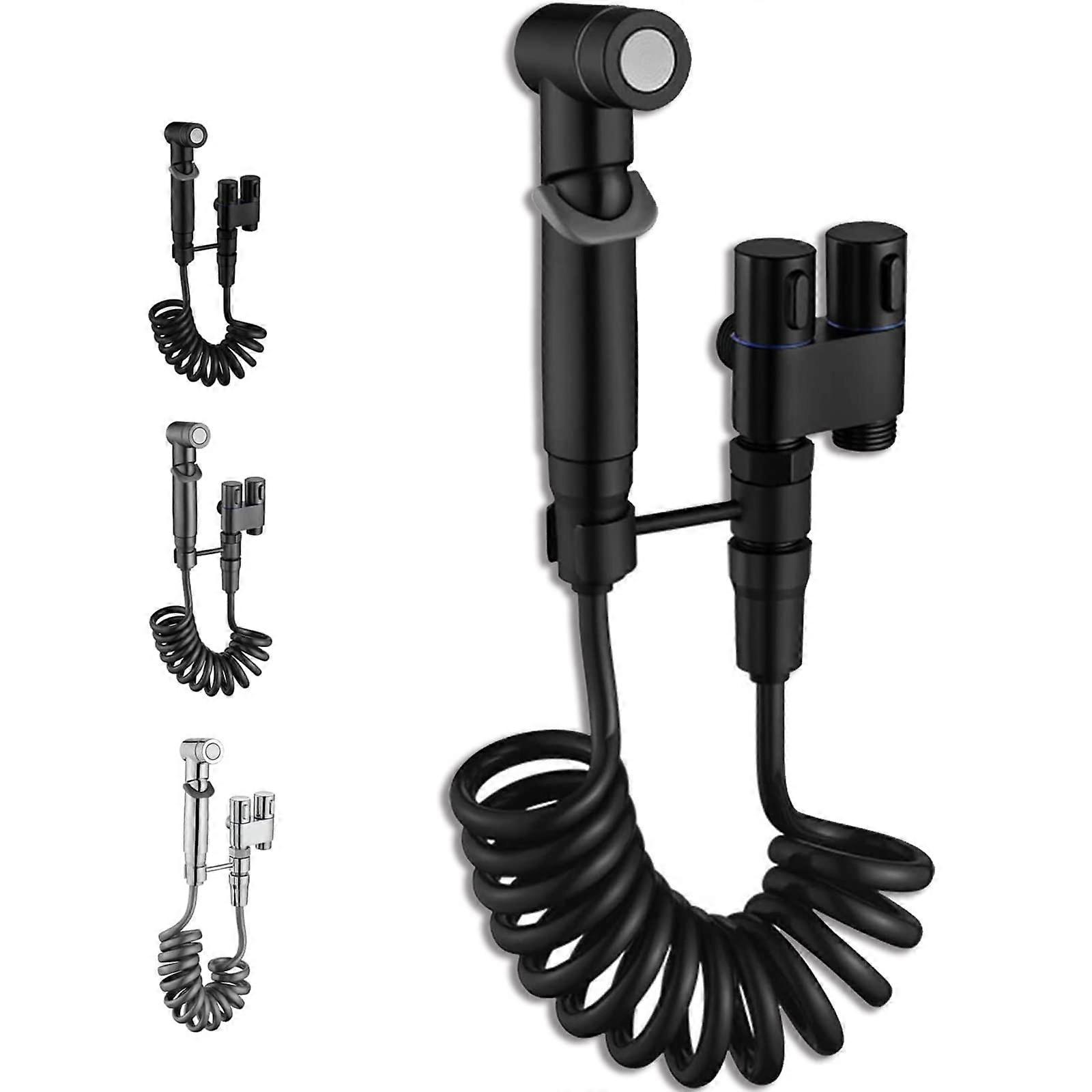 1in2out Dual Control Valve Washing Machine And Toilet Faucet,Bidet And Shower Kit,ExtraLong Hose,Pressure,Black