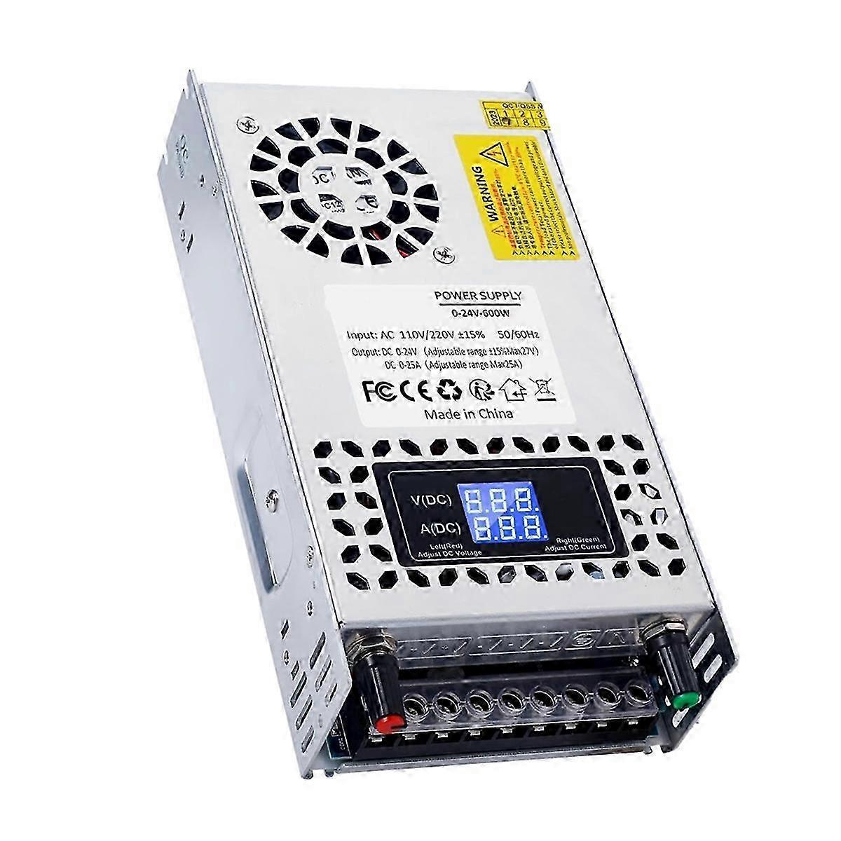 600W 24V Adjustable DC Switching Power Supply | AC 110V/220V to DC 0-24V Converter