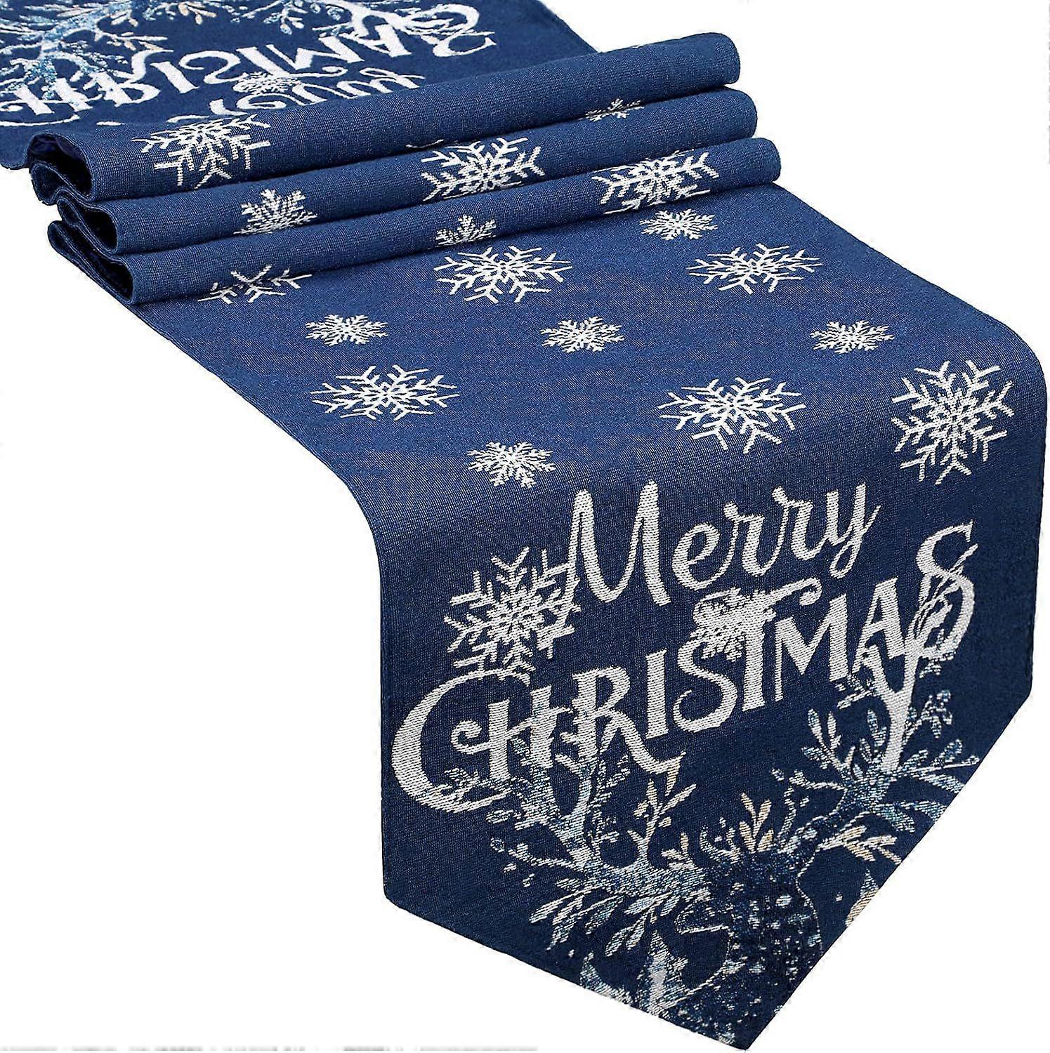 Christmas Table Runner Embroidery Snowflake Elk Snowman Table Runner 13x70 Inch