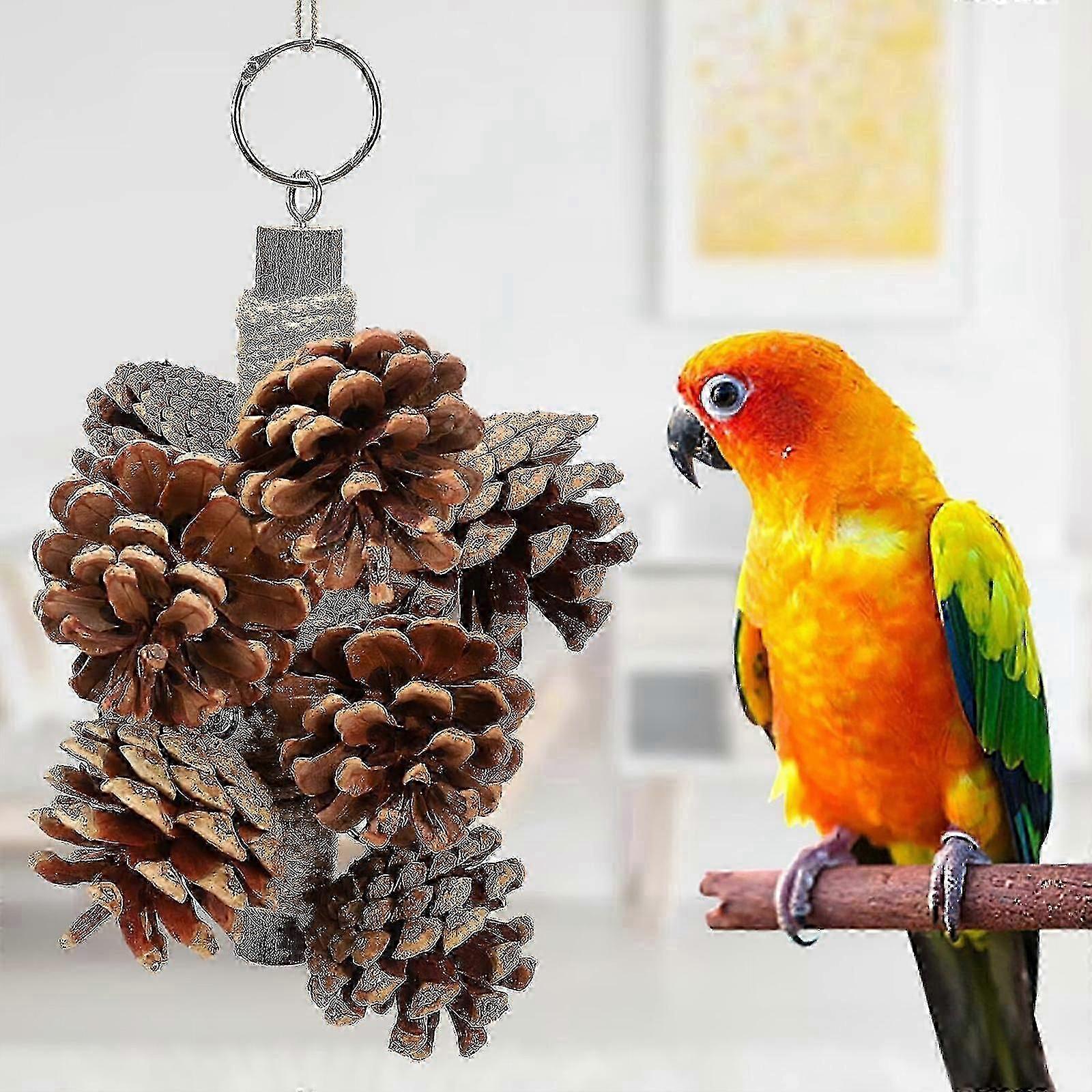 オウムの松ぼっくりの咀嚼玩具、天然木のオウムの玩具、吊り下げ可能な咀嚼棒玩具ゼカイ