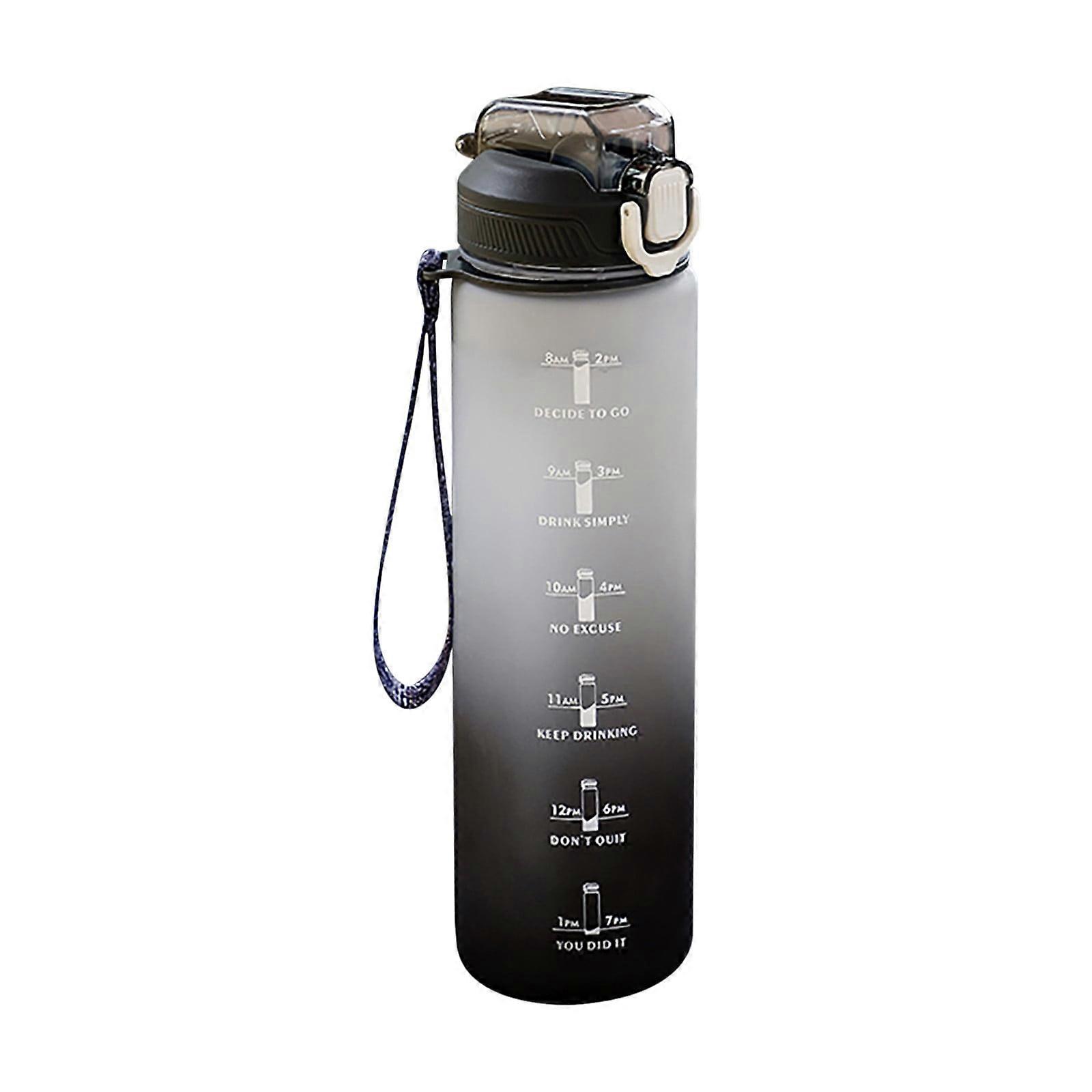JingChun 1 Liter Water Bottle with Water volume scale Hourly BPA Free Reusable Leak Proof with Straw