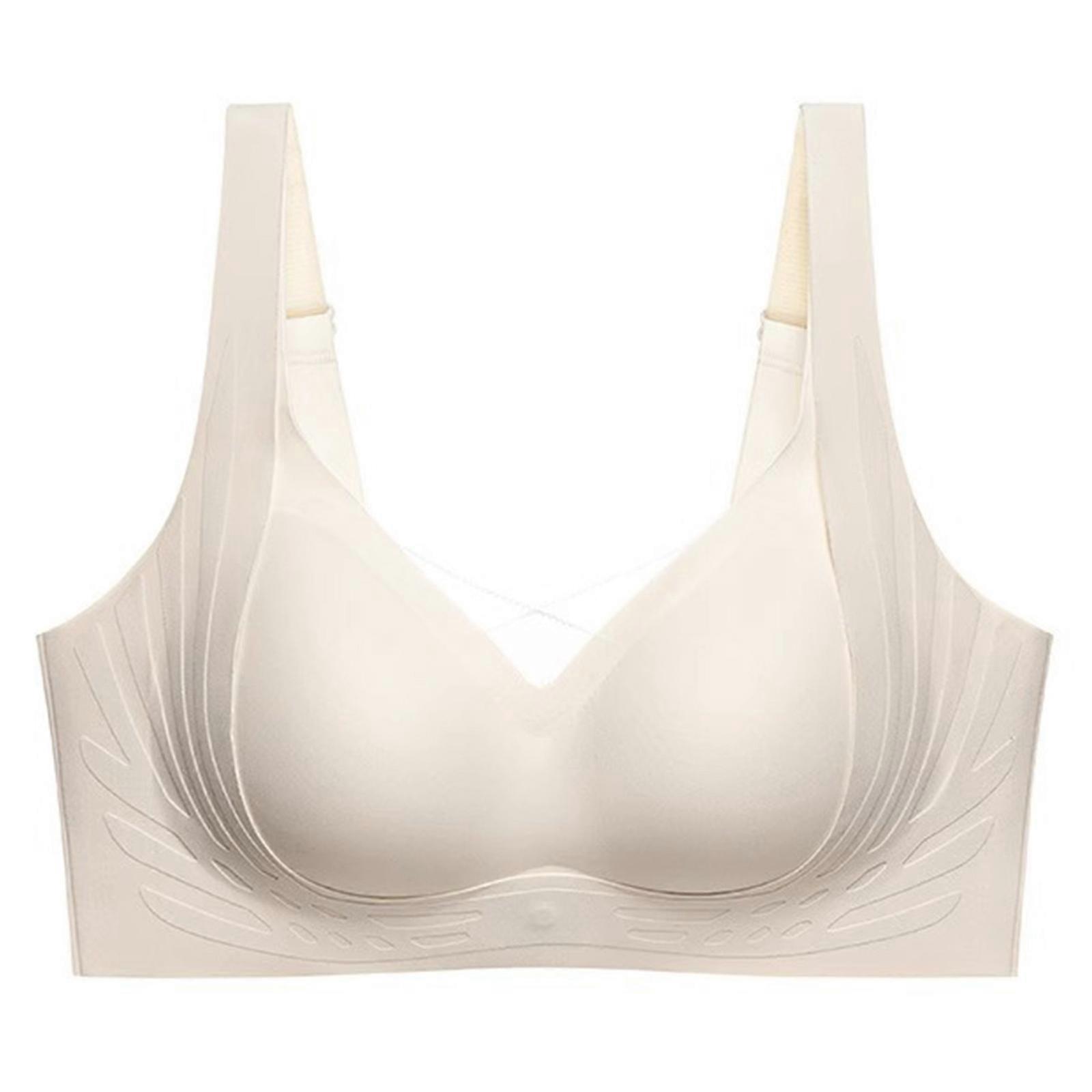Women's No Underwire Bra Soft Support Invisible Design Anti Wrinkle Full Coverage Bustier Removable Padded Underwear  cream XL