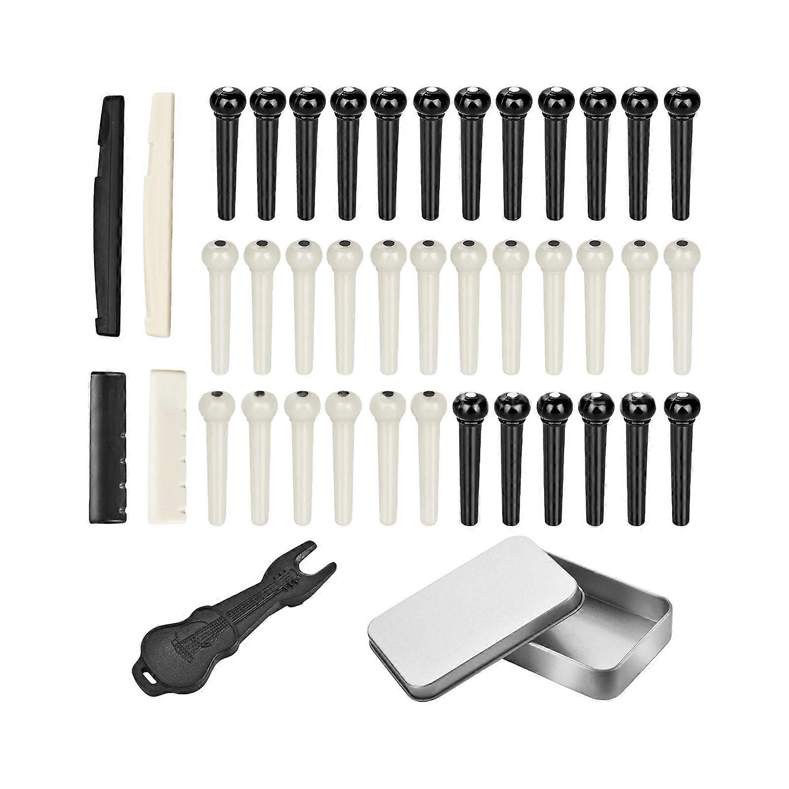 Complete Guitar Bridge Hardware Set ABS Bridge Pins Saddles and Metal Puller Tool Suitable for Quick String Changes Multicolor