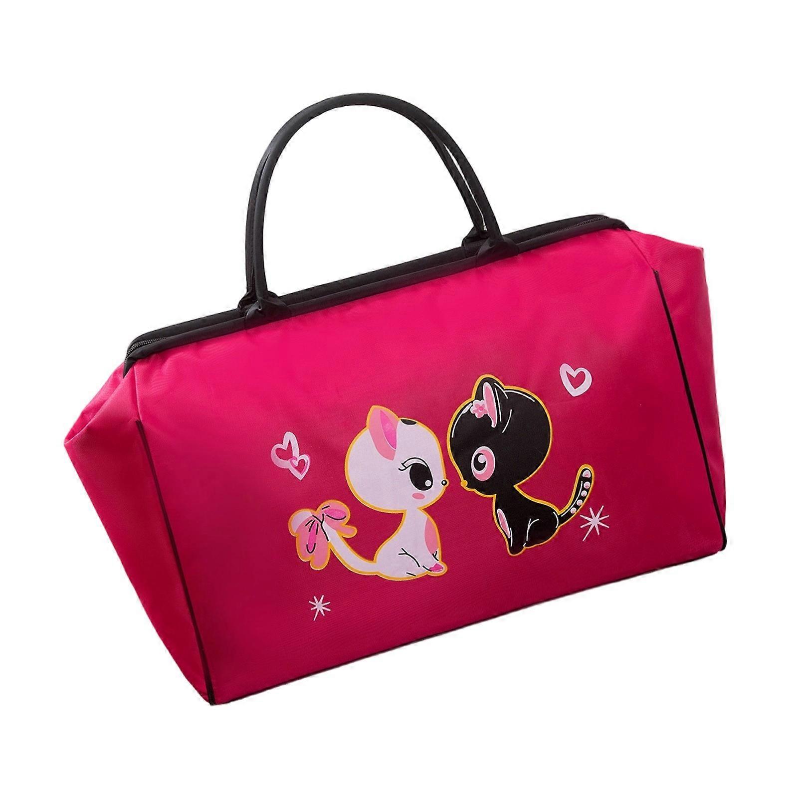 Reinforced Handle Bag With Large Capacity Compartments Perfect For Plane Travel Carry On Daily Commute  rose red cat