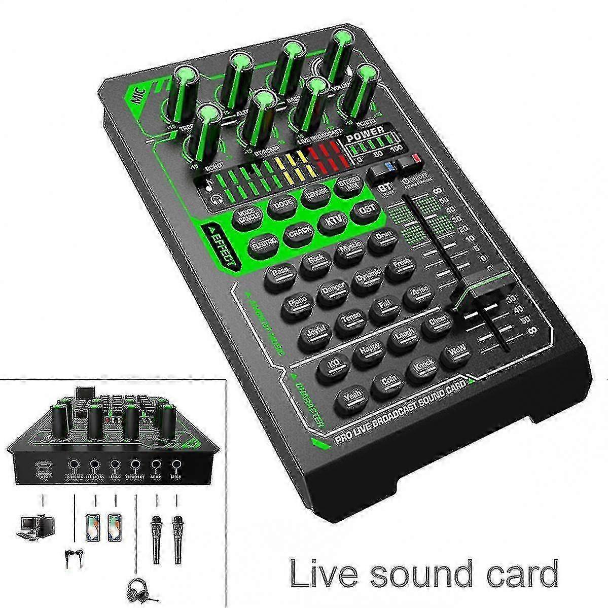 E1 Sound Card Live Mixer with Sound Effect Processor for PC & Smartphone - Microphone Accessories for Live Audio Equipment Live