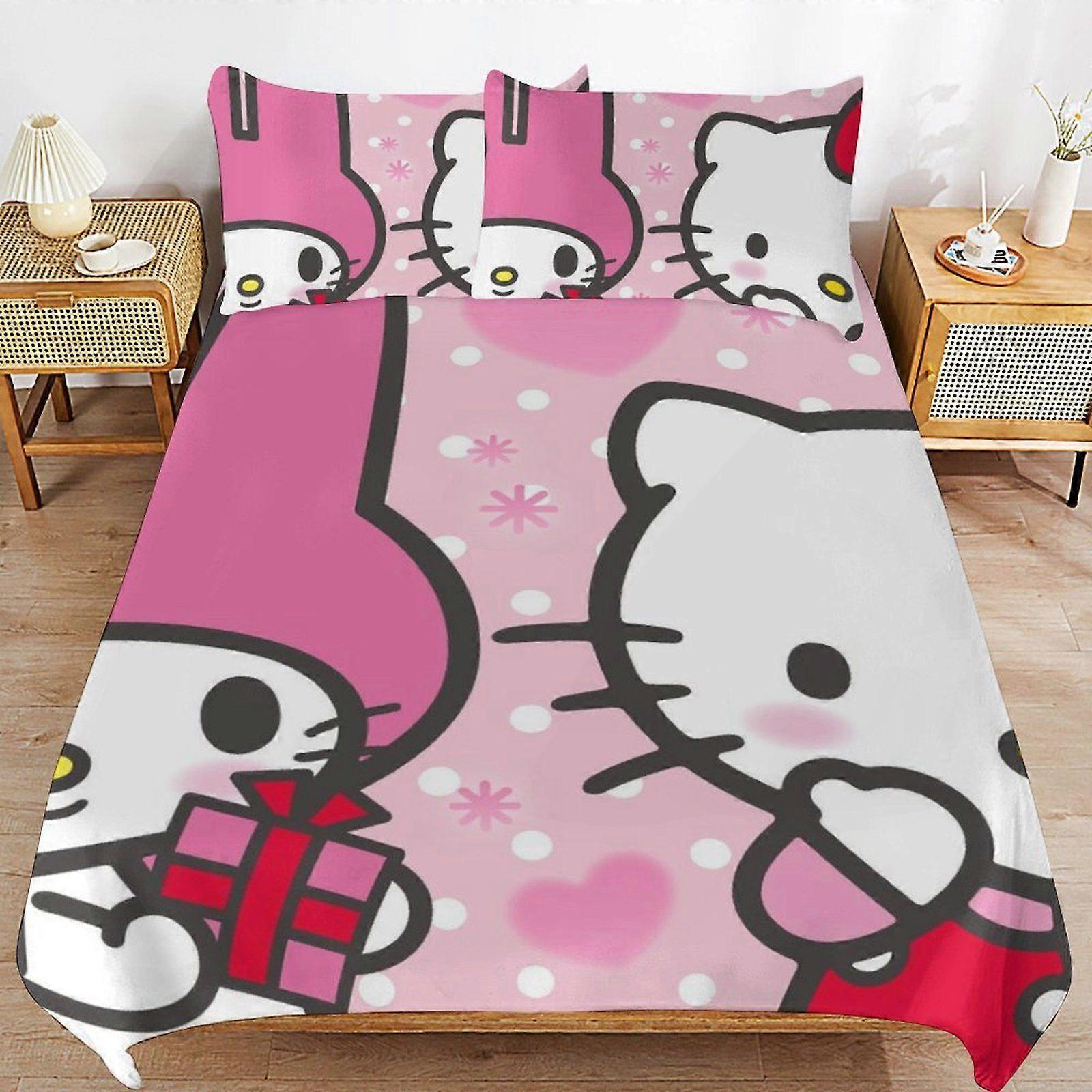 W314 Sanrio Flexible Fit Bedding Ready Stitch Line Wrinkle Free Soft Zipper Duvet Cover Sets Use Case M314