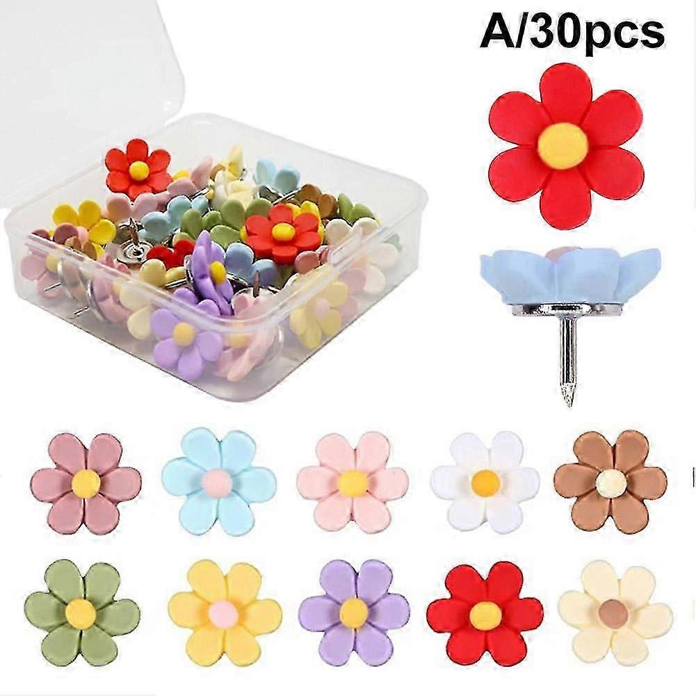 Flower Push Pins, 30Pcs Thumb Tacks for Cork Board, Cute Push Pins