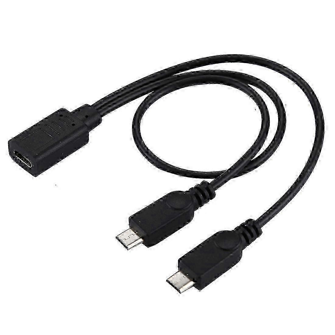 (Yeni) USB-C / Type-C Dişi - 2 x Mikro USB Erkek Adaptör Y Kablosu, Toplam Uzunluk: yaklaşık 30cm