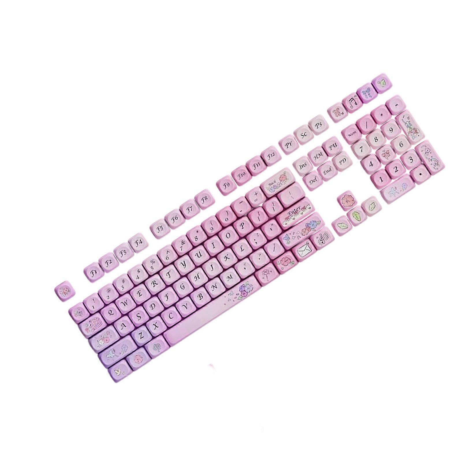 Ergonomic OQO height Keycap Pink Flower Keycaps for Mechanical Keyboards and Gaming Setting Personalizing 127pcs Multicolor