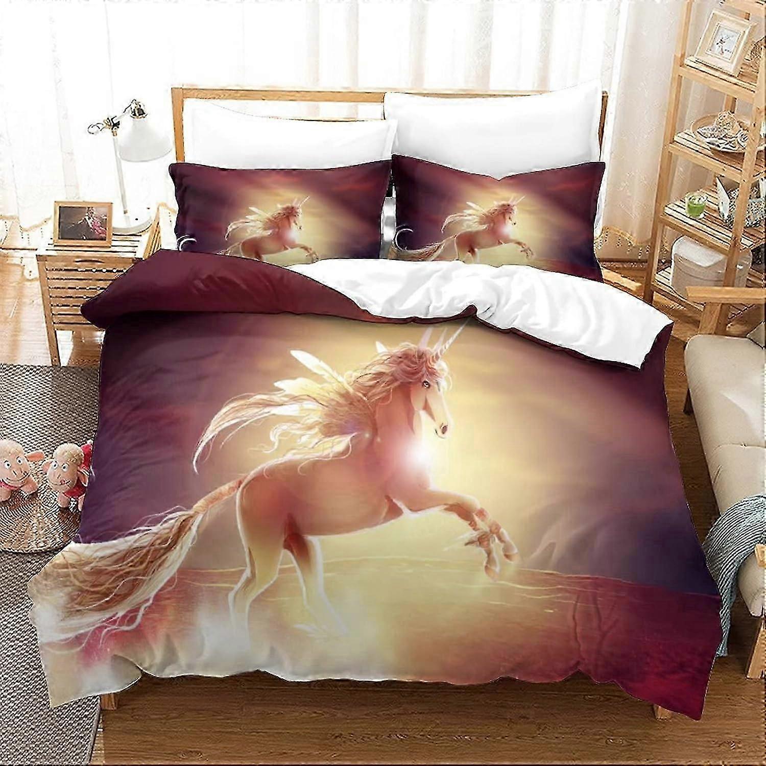 مجموعة فراش يونيكورن D مجموعات أغطية لحاف مطبوعة مع أكياس وسادات أغطية لحاف بياضات سرير الحصان مع ستوكات مفردة 135 * 200 سم