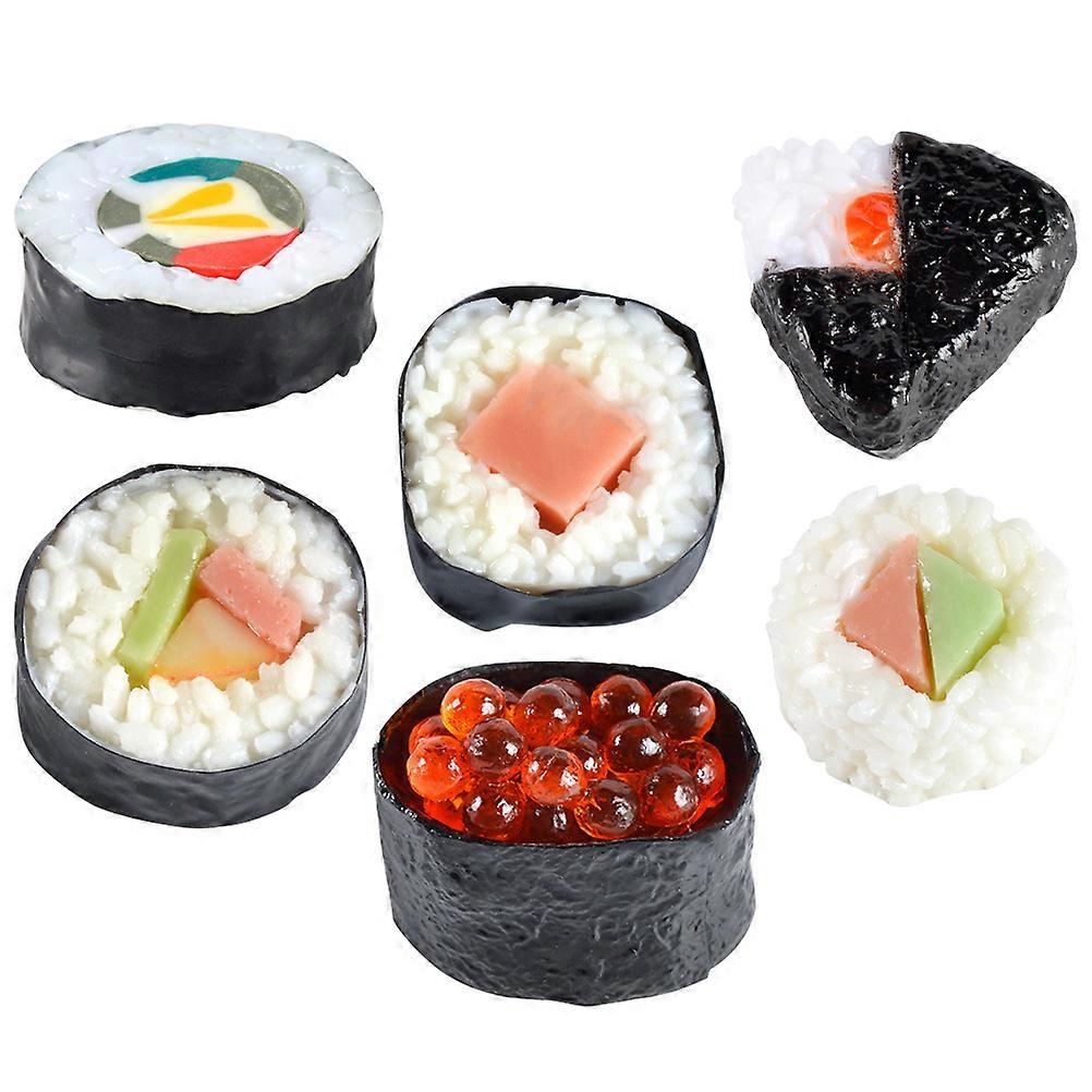 6Pcs Artificial Sushi Sample Fake Food Simulation Rice Rolls Model Realistic Lifelike Sushi Model