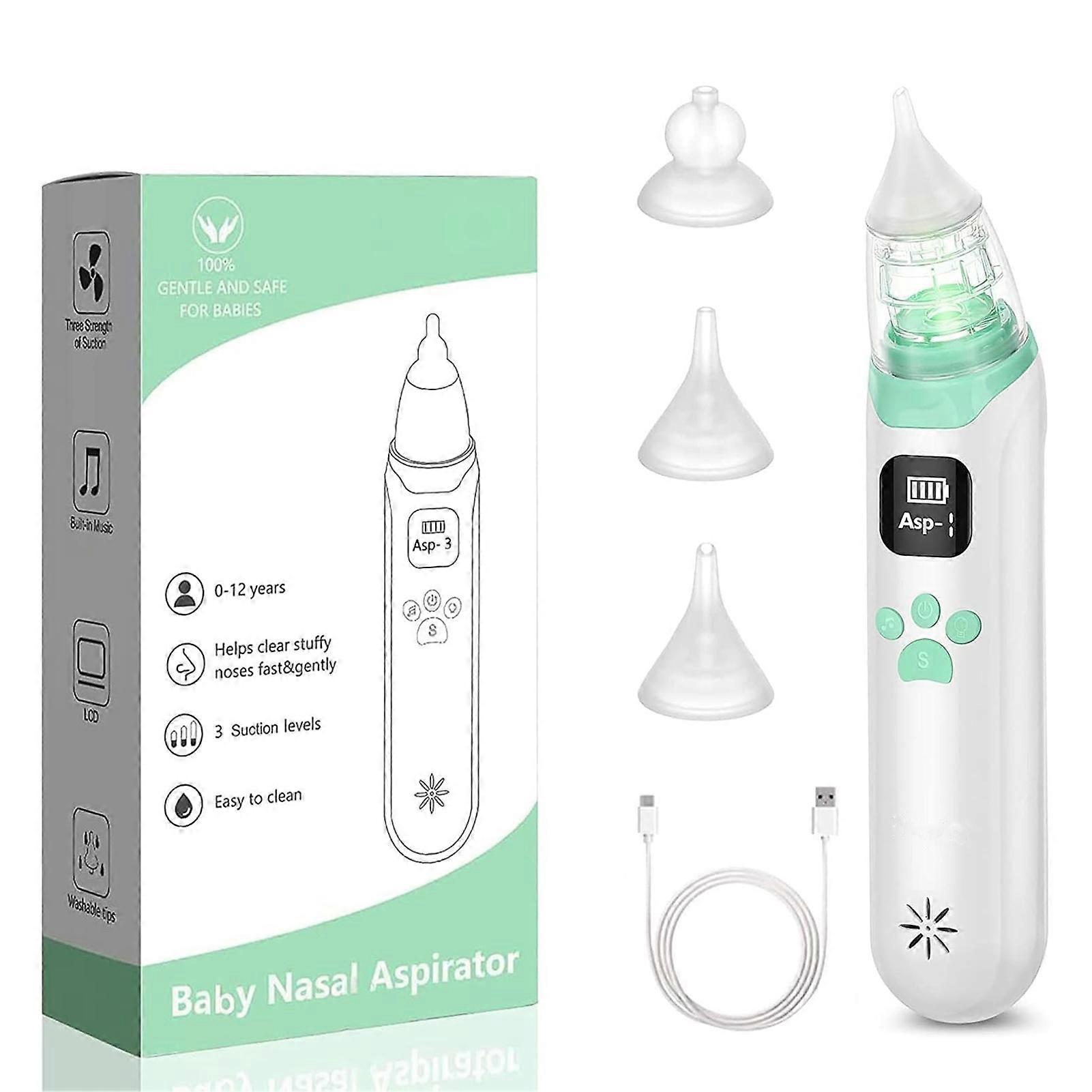 Rechargeable Baby Nasal Aspirator - 3 Suction Levels, Nose Suction Tool with 3 Silicone Tips and Music Light Soothing Function