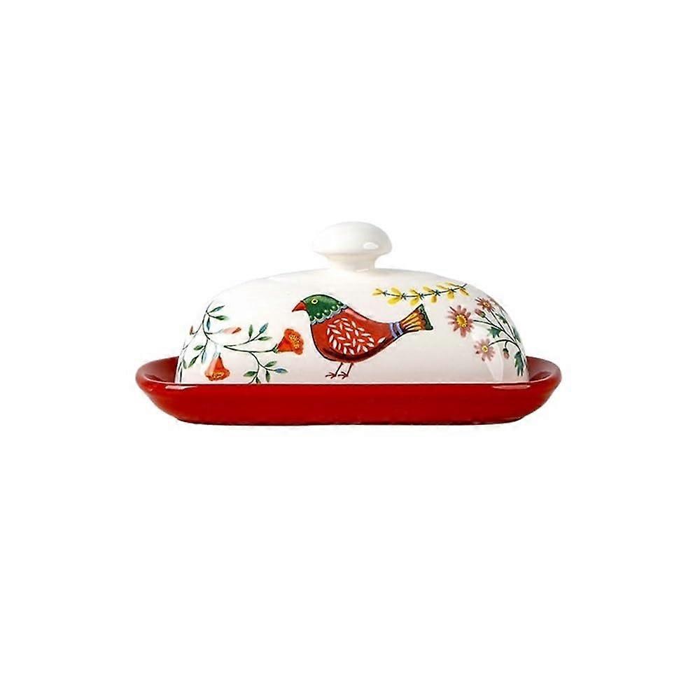 Ceramic Butter Dish with Airtight Lid, Elegant Floral Design for Countertop Storage, 70g Capacity