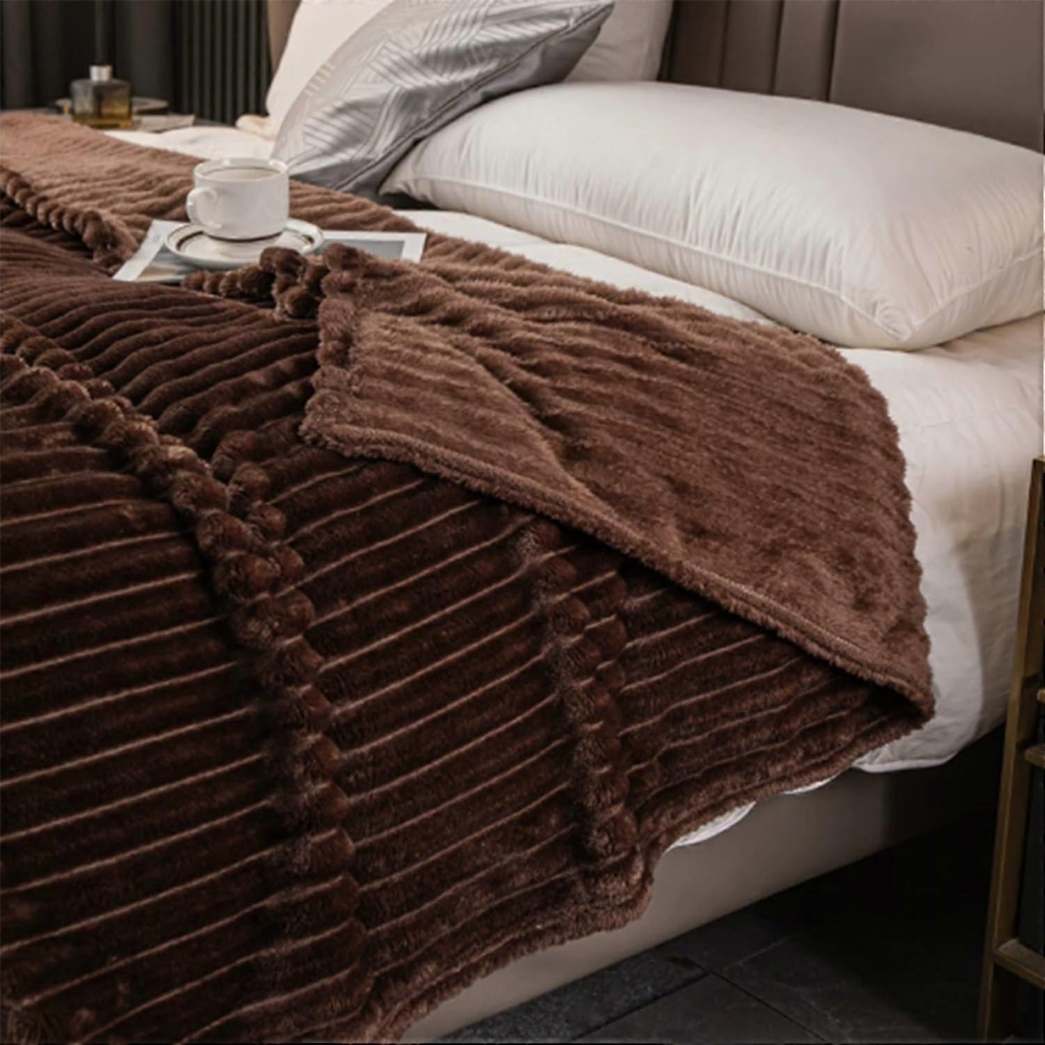 Ultra Soft Faux Rabbit Fur Throw Blanket for Sofa and Bed, Warm Plush Dark Coffee 100x150cm