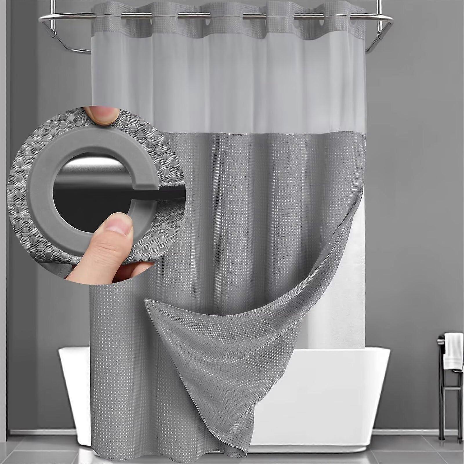 Shower Curtain with SnapIn Liner, Hotel Style Waffle, Mesh Window, Waterproof, 71x86 Grey