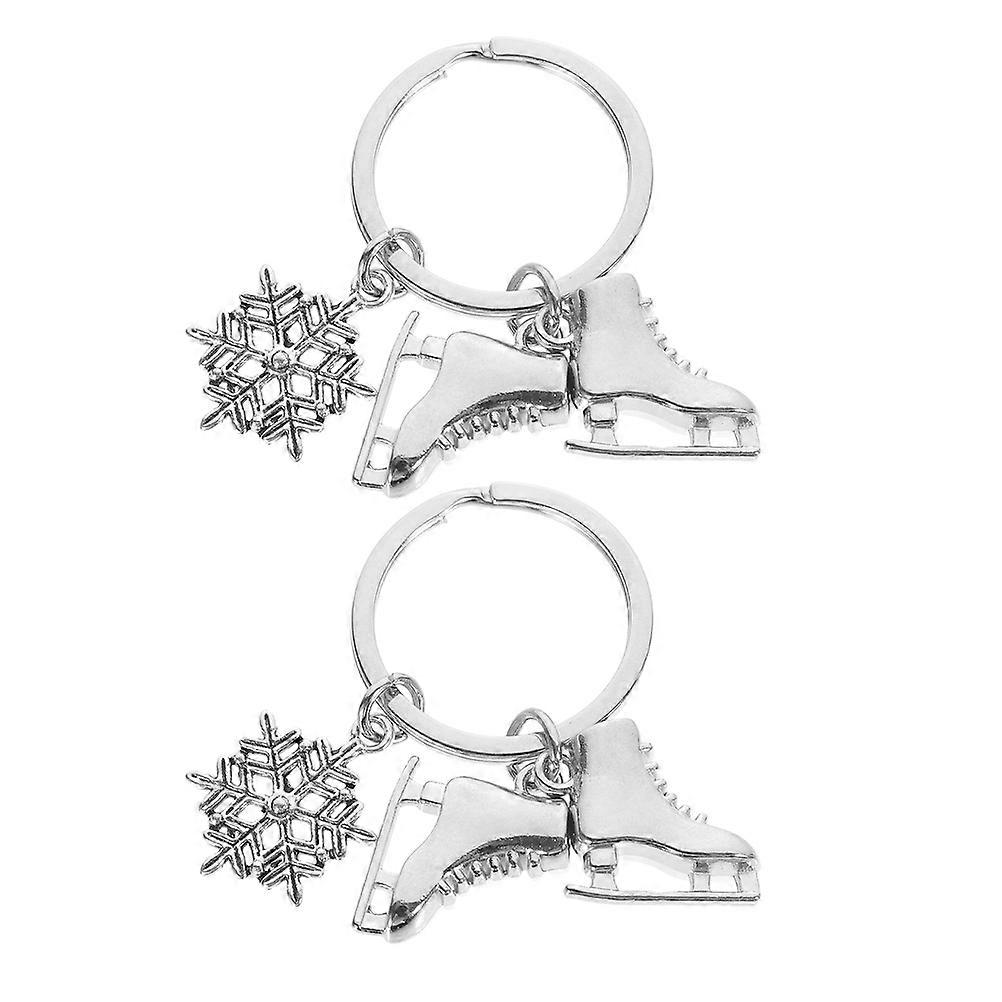 Winter Sliding Keychain Silver Zinc Alloy 2Pcs with Snowflake and Skate