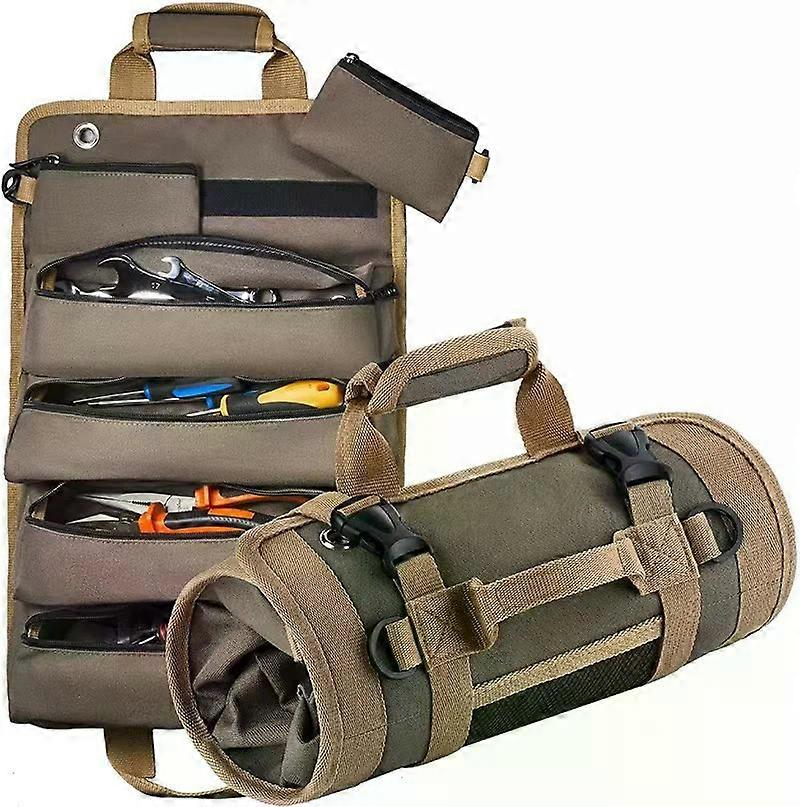 Multi-function large capacity roll-up kit, canvas tool roll car storage bag, hanging tool zipper carrier bag camping gear
