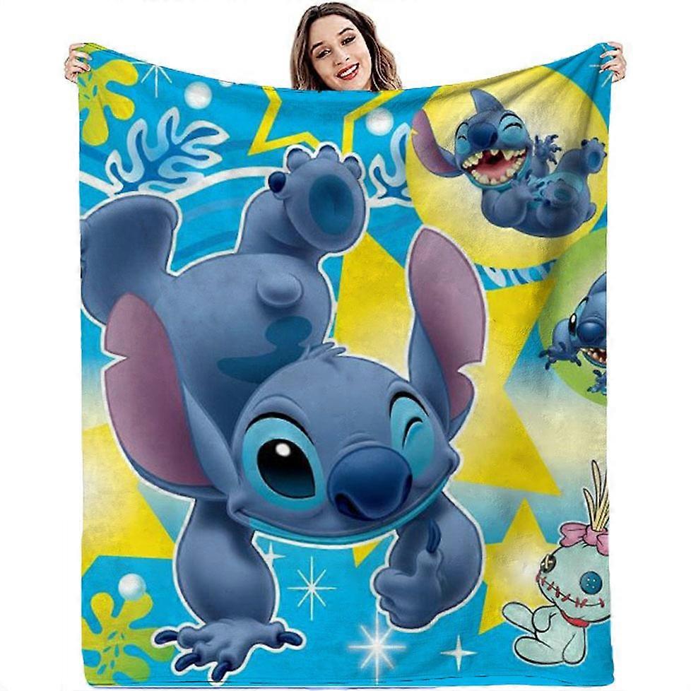 Flannel Blanket with Stitch Cartoon Print, Flannel Nap Blanket, Air Conditioning Blanket