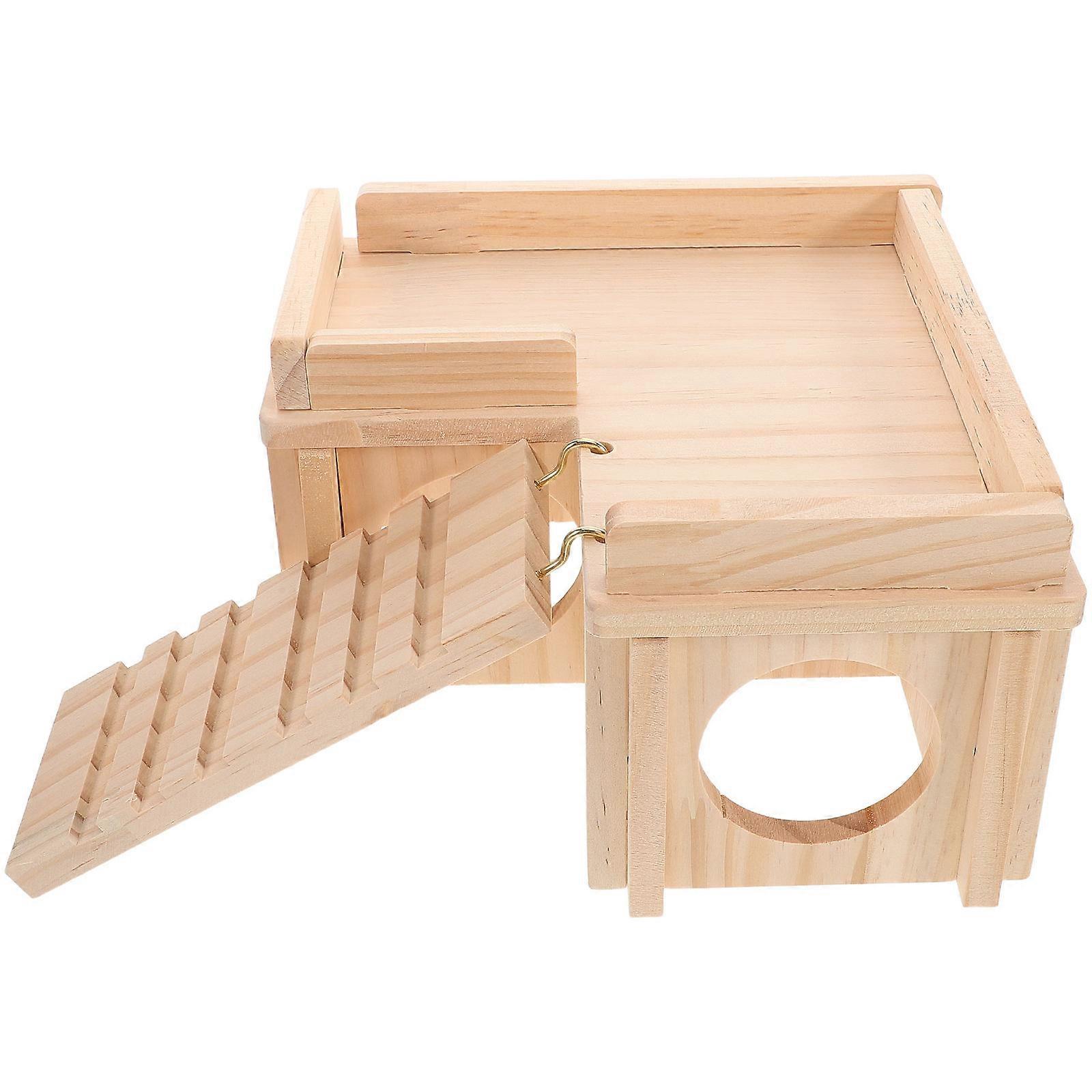 Bearded Dragon Shelter Wooden Hideout with Climbing Ramp and Platform