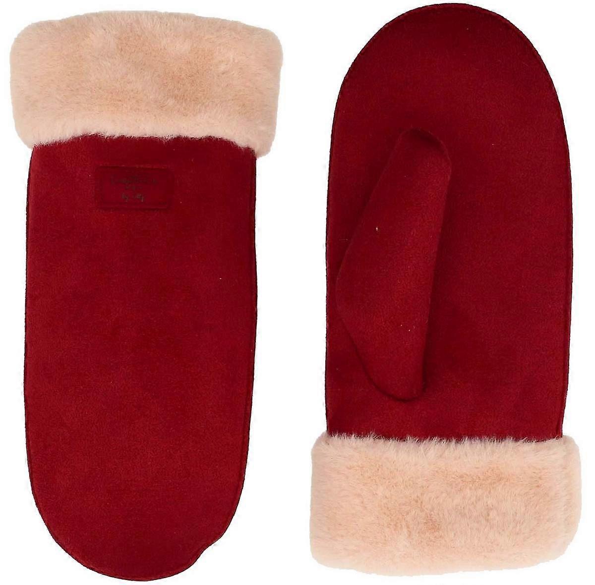 Zelly Constellation Faux Sheepskin Mitts - Burgundy Red/Cream