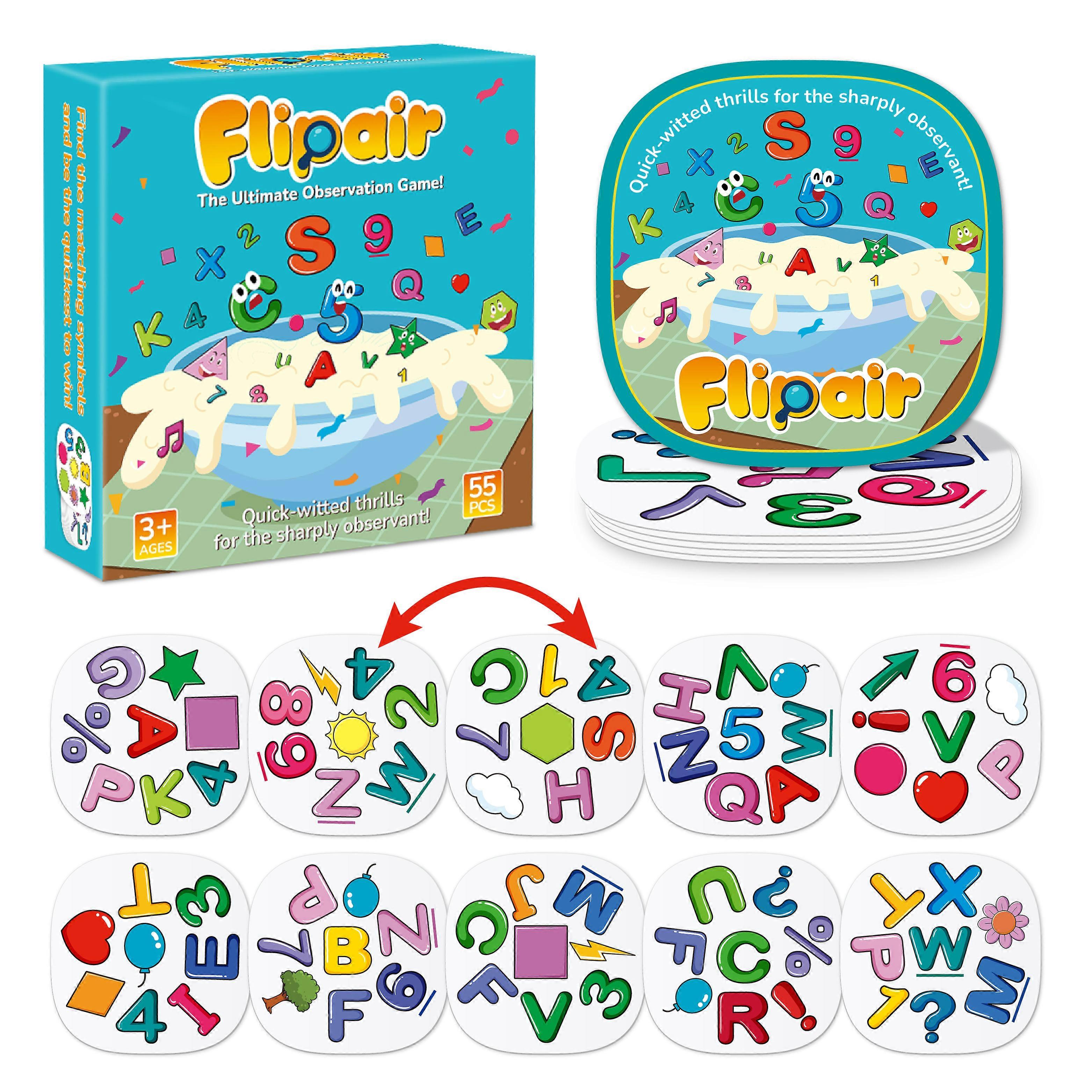 Flipair Number & Shape Matching Card Game, Fun Visual Perception Game for Family, School, Parties & Travel