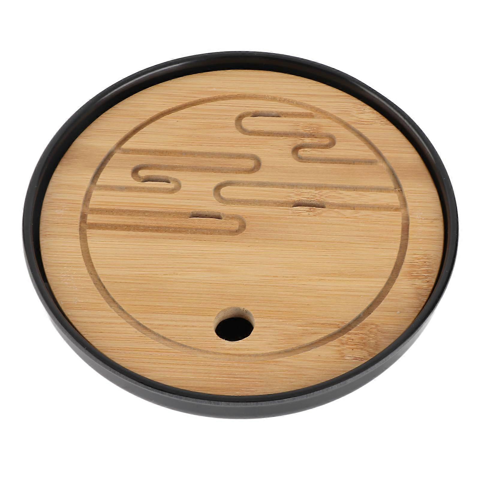 Round Tea Tray with Drainage, Durable Wooden Teapot Mat, 10in Easy Clean Serving Tray for Home