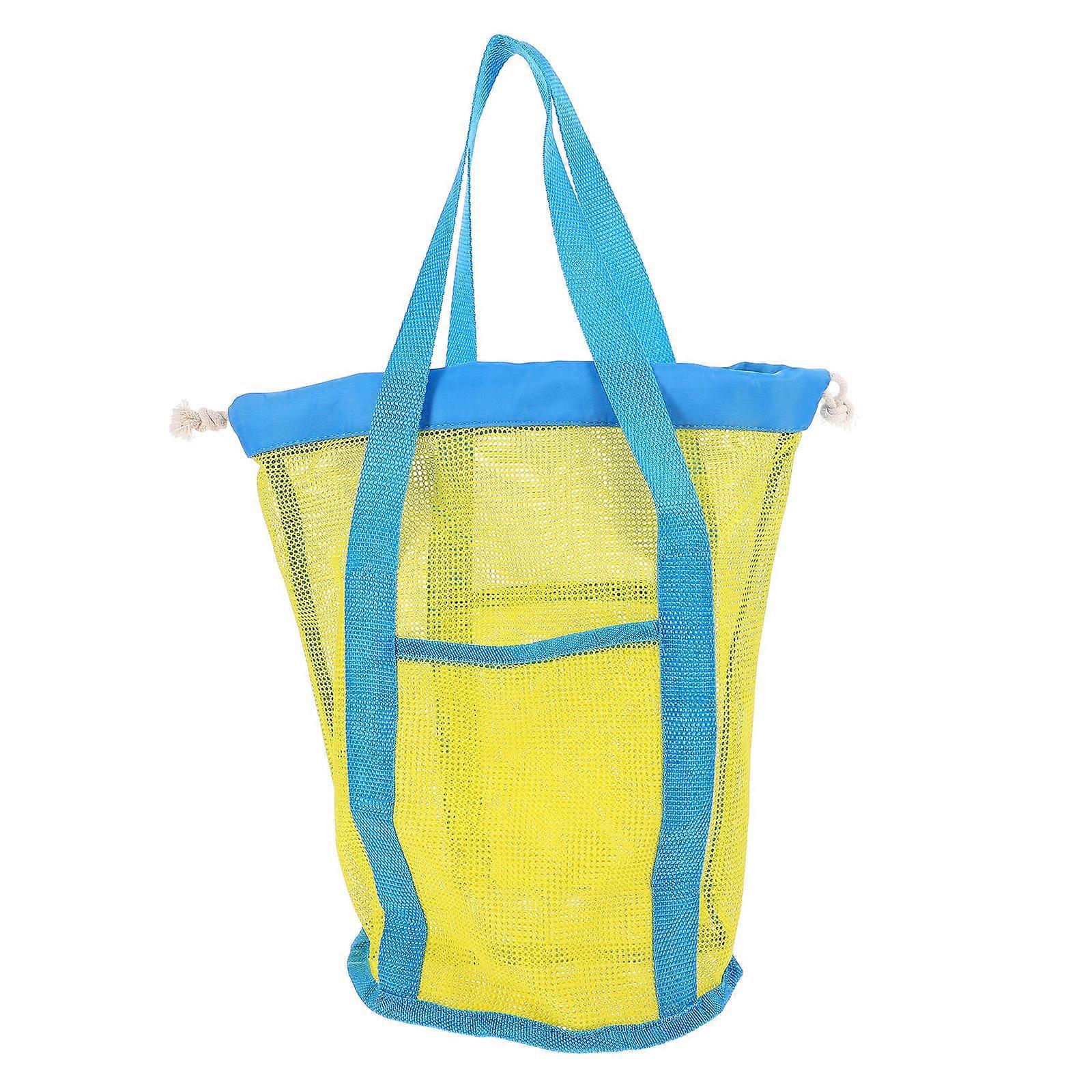Beach Toys Bag Drawstring for Storage Yellow Mesh Beach Bag