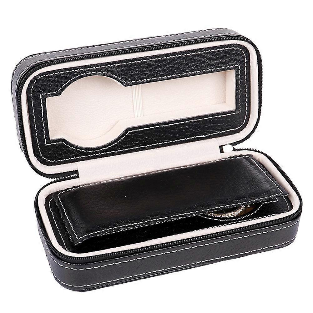 2 Grids Watch Storage Box Leather Zipper Portable Watch Case