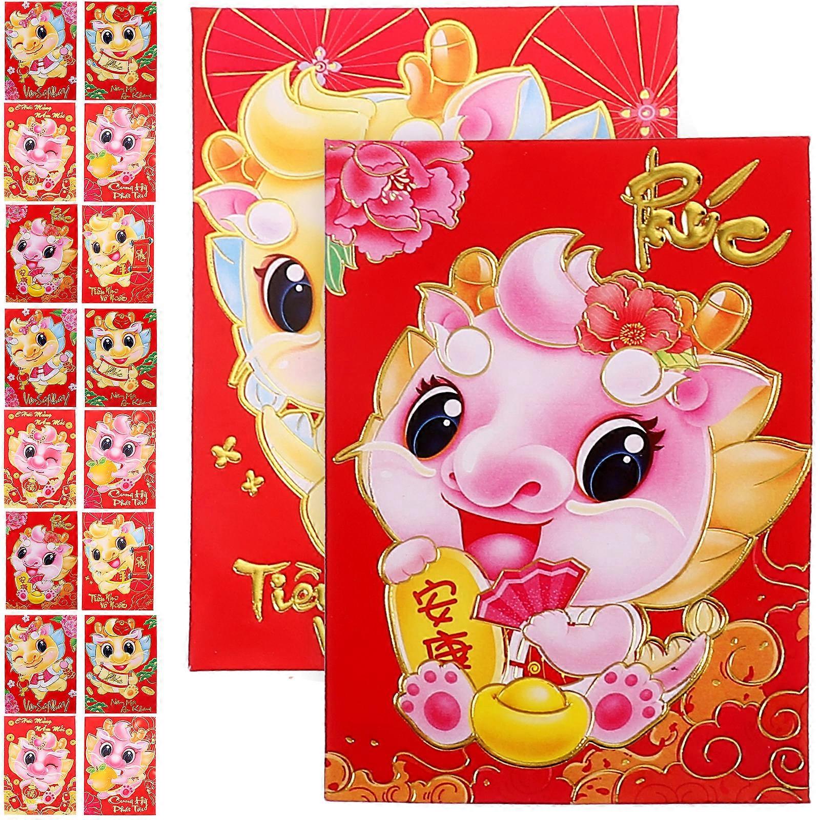 Lunar New Year Dragon Red Packet Rectangular Shape Paper Material 30Pcs