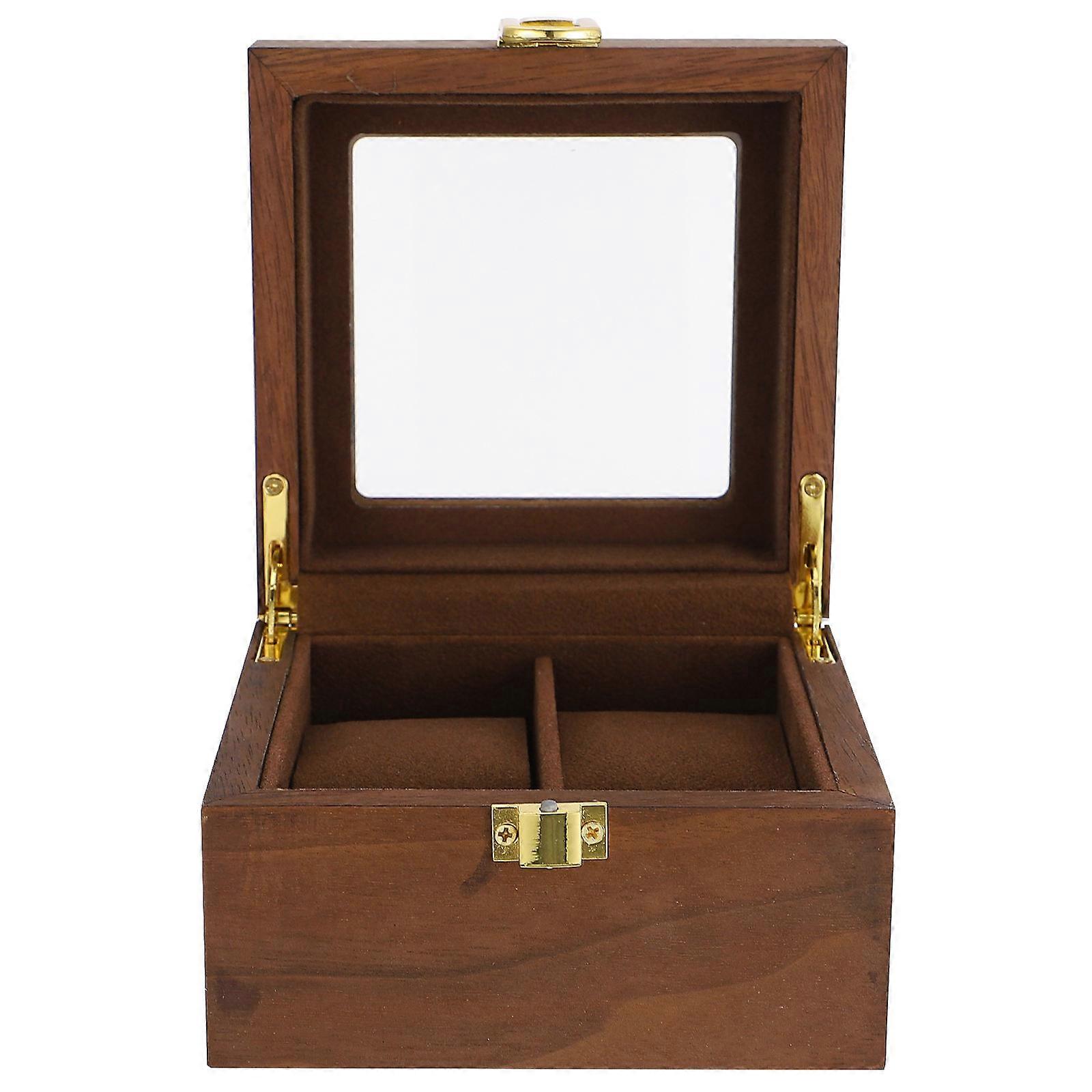 Wooden Watch Storage Organizer for Display with 2 Slots Lockable Box