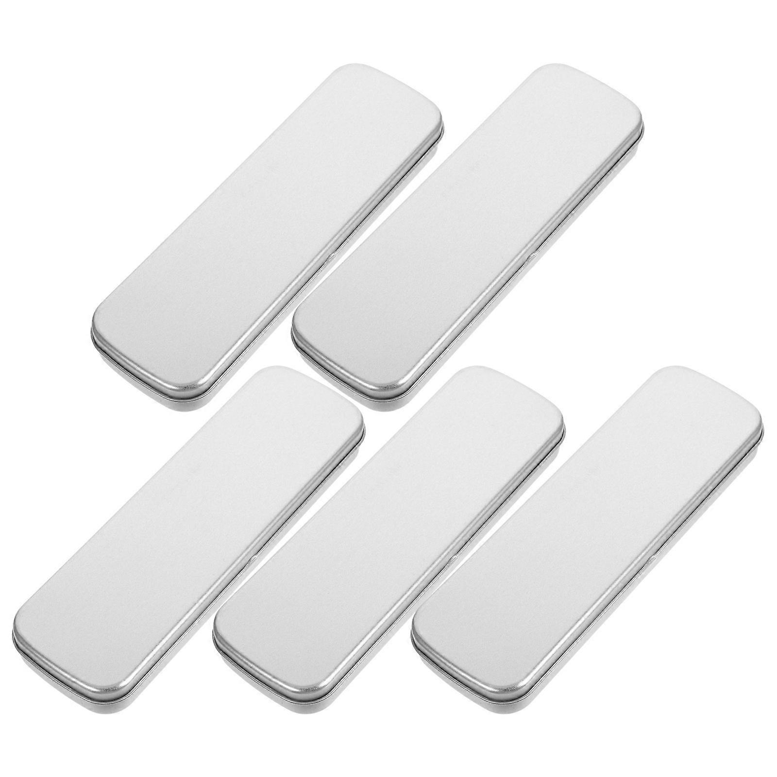 Silver Rectangular Metal Pencil Case for Students Use 5Pcs Single-Layer Box