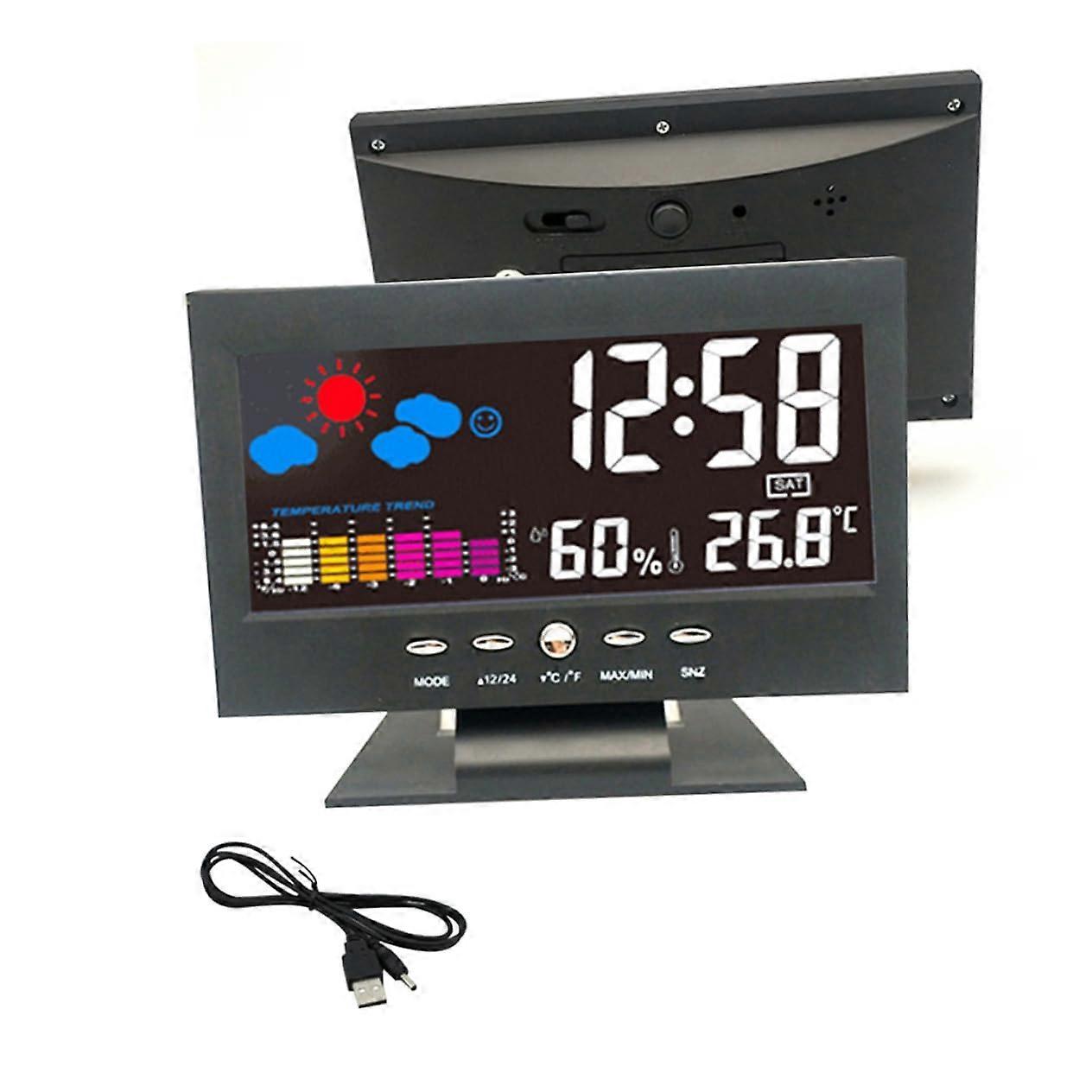 Digital Wall Clock Large LED Display with Temperature and Weather, Silent USB Powered Desk Clock