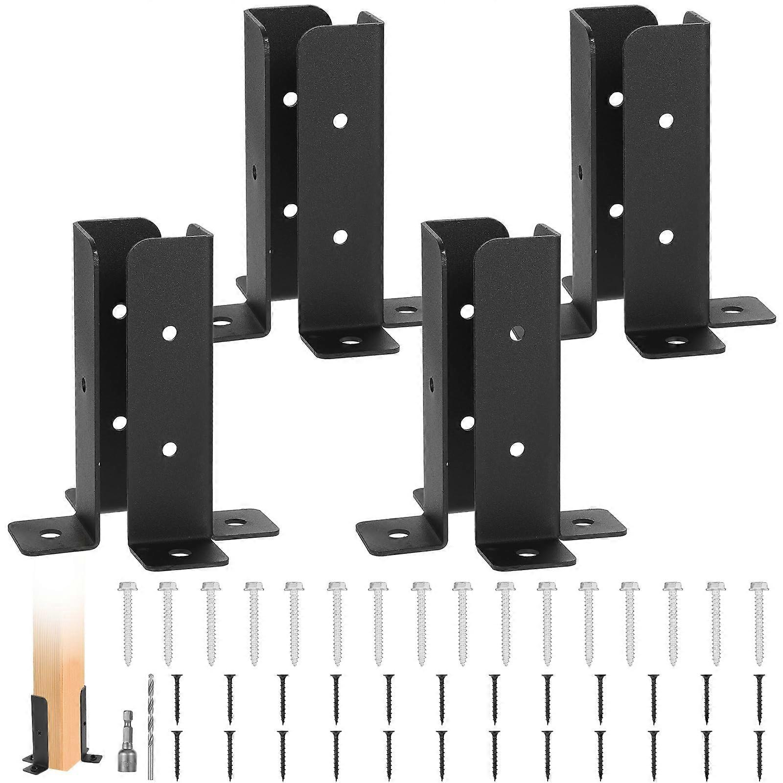 8 pcs Adjustable Deck Post Base Brackets Black Steel 4x4 Pergola Anchors Rustproof Waterproof