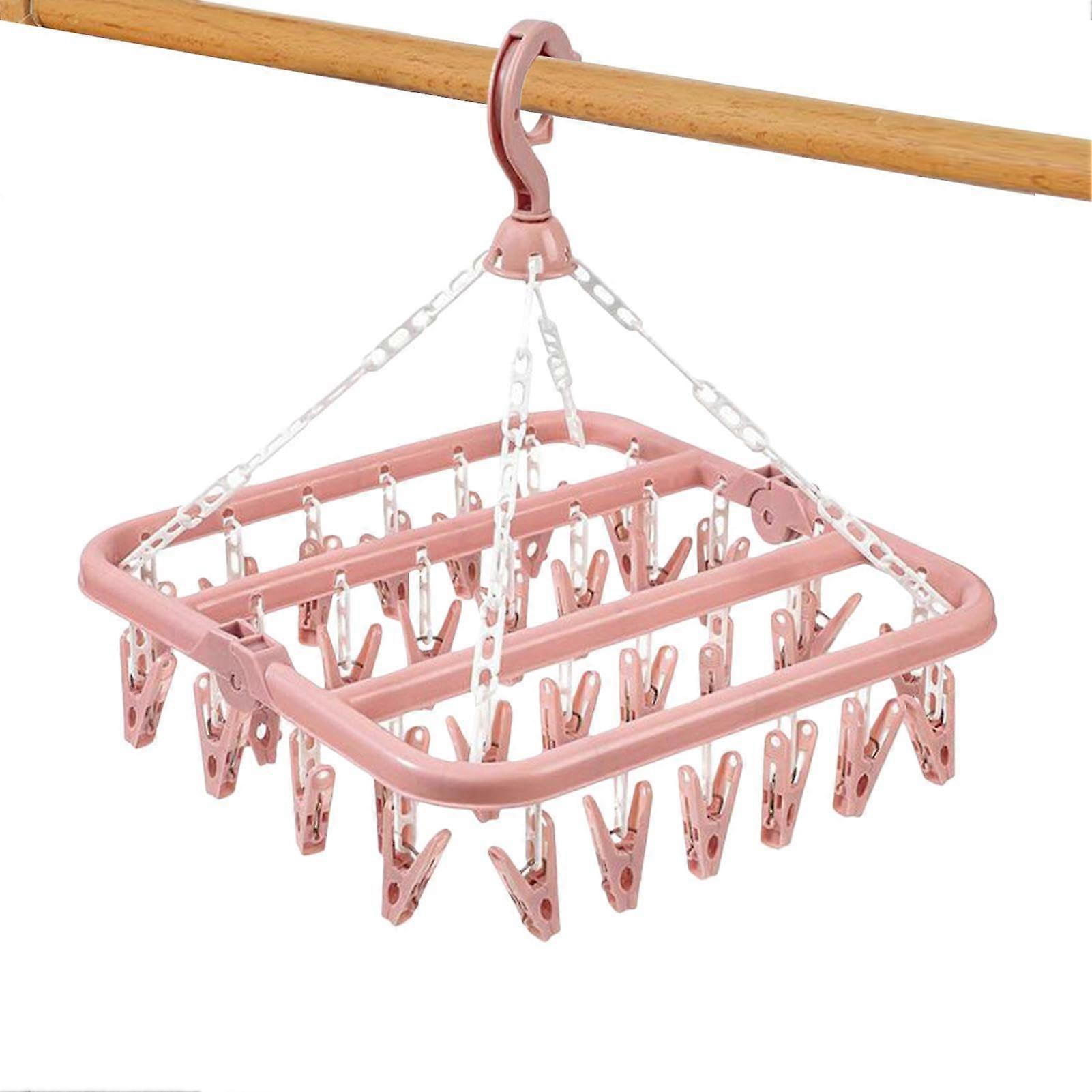 Foldable Clothes Drying Rack with 32 Clips, Windproof Hanging Laundry Dryer for Socks and Underwear