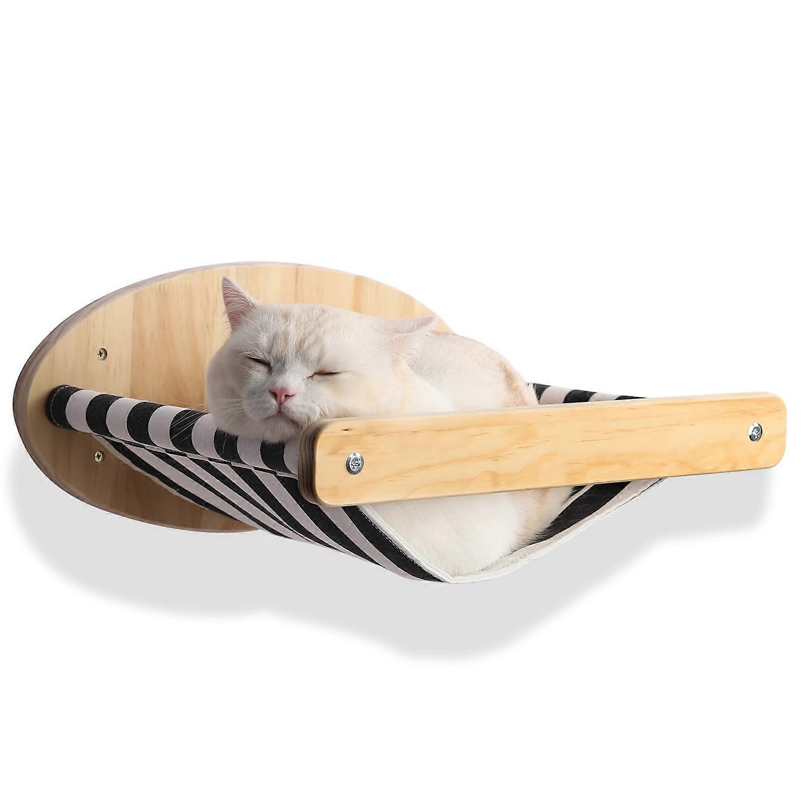 Cat Wall Hammock with Wooden Frame, Comfortable Wall Mounted Cat Perch Shelf Bed, SpaceSaving Design