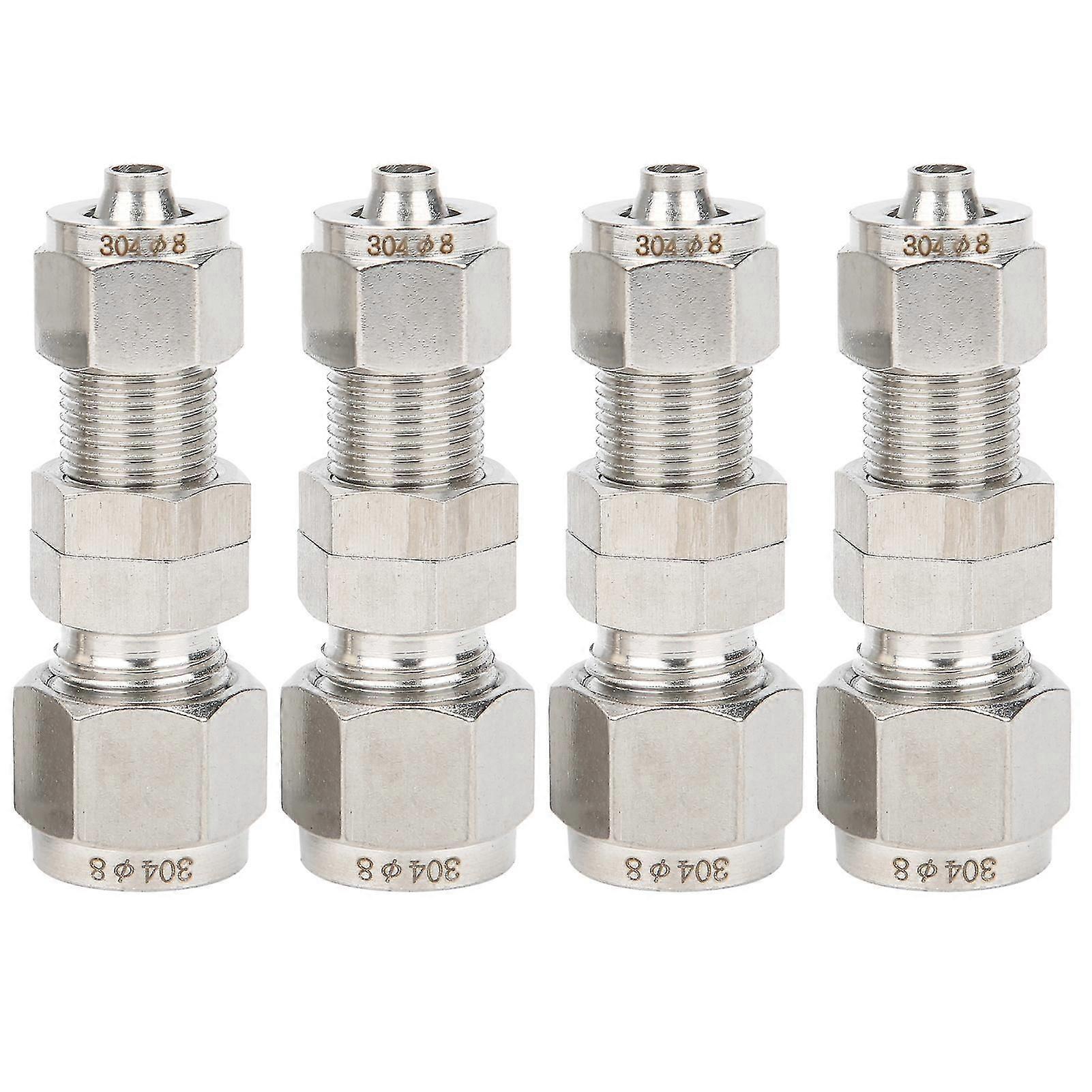 4Pcs Ferrule Compression Fitting 2Touch Straight Bulkhead Connector 304