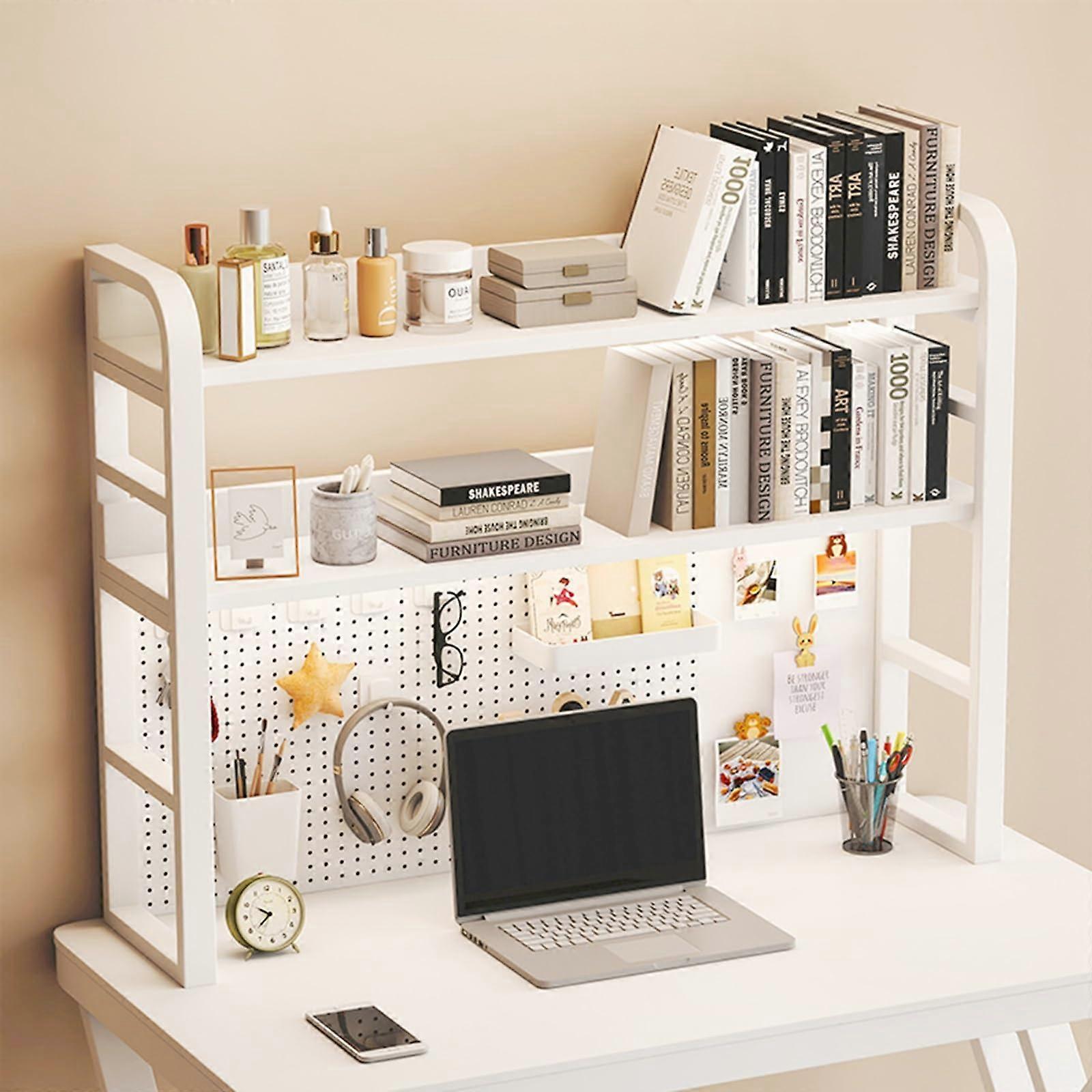 Large White Desk Pegboard Organizer with Stable ClampOn Design and SpaceSaving Layered Storage