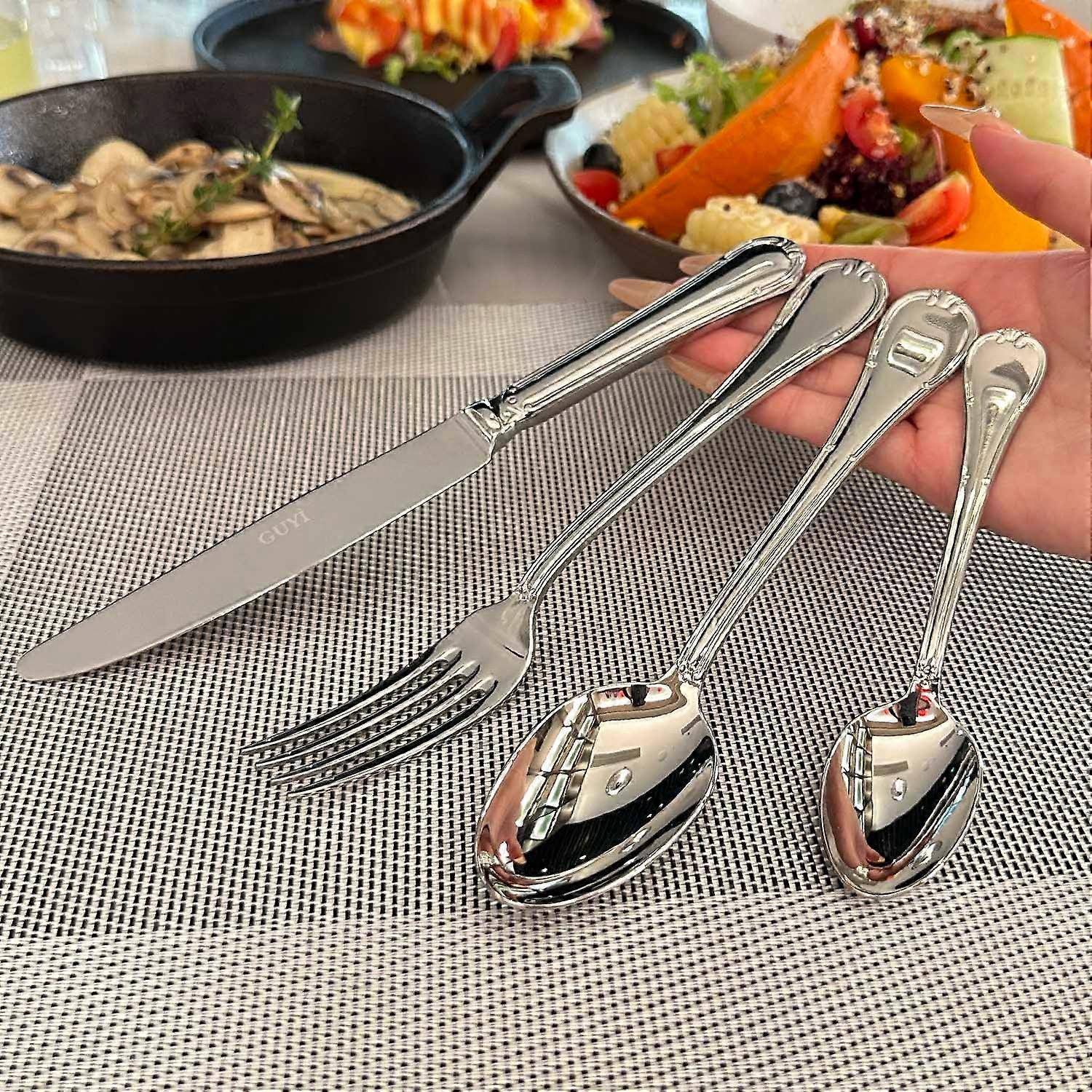 Silverware Set for 8 with Serving Utensils, Mirror Polished 18/10 Stainless Steel Flatware