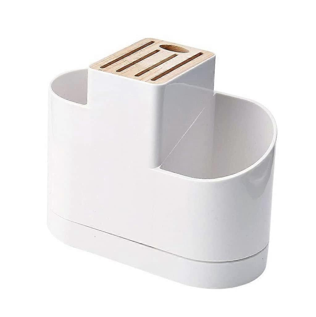 Kitchen Knife Holder with Drainage, MultiFunction Knife and Cutlery Storage Rack, White