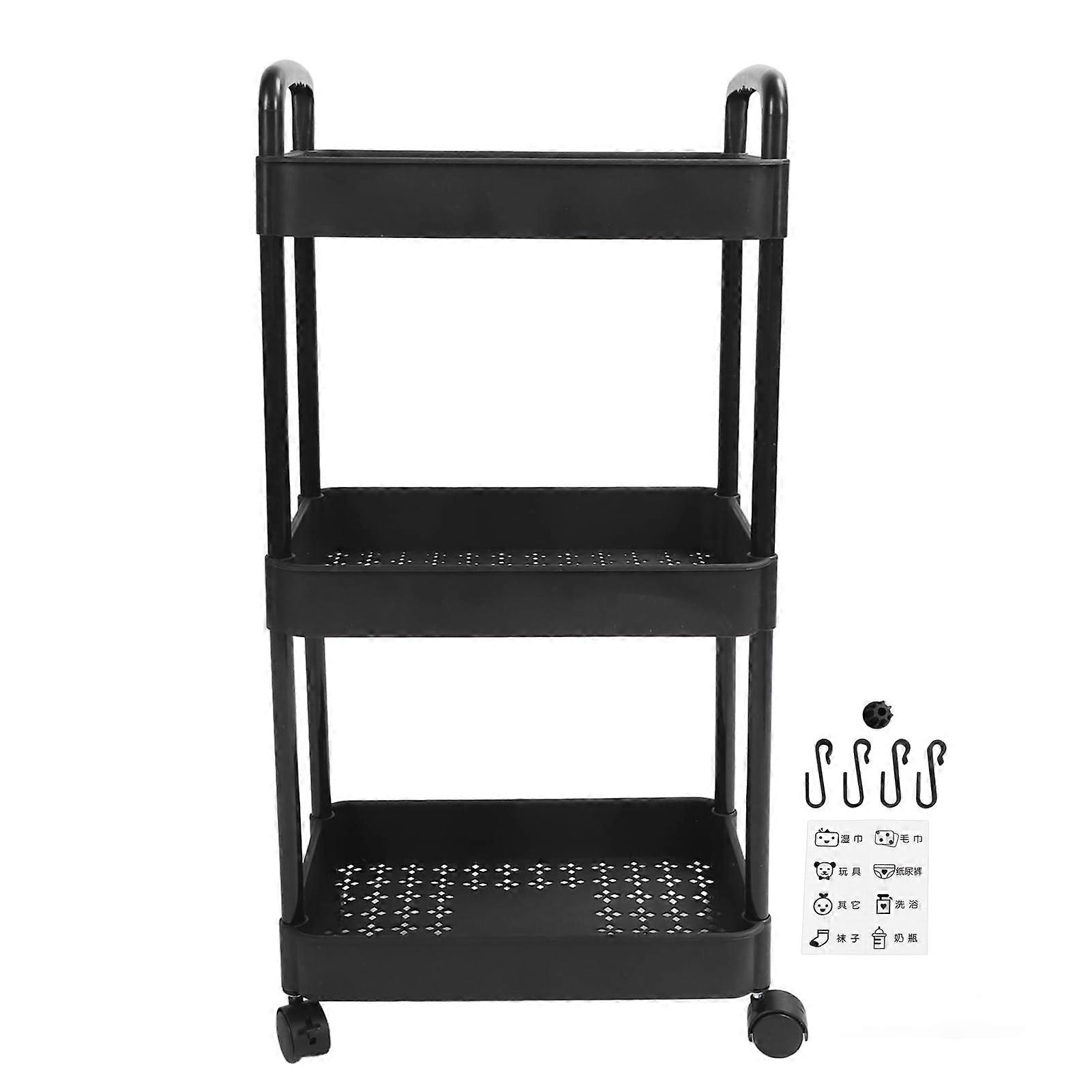 Large Capacity 3 Tier Rolling Storage Cart Durable Plastic Utility for Kitchen Bedroom